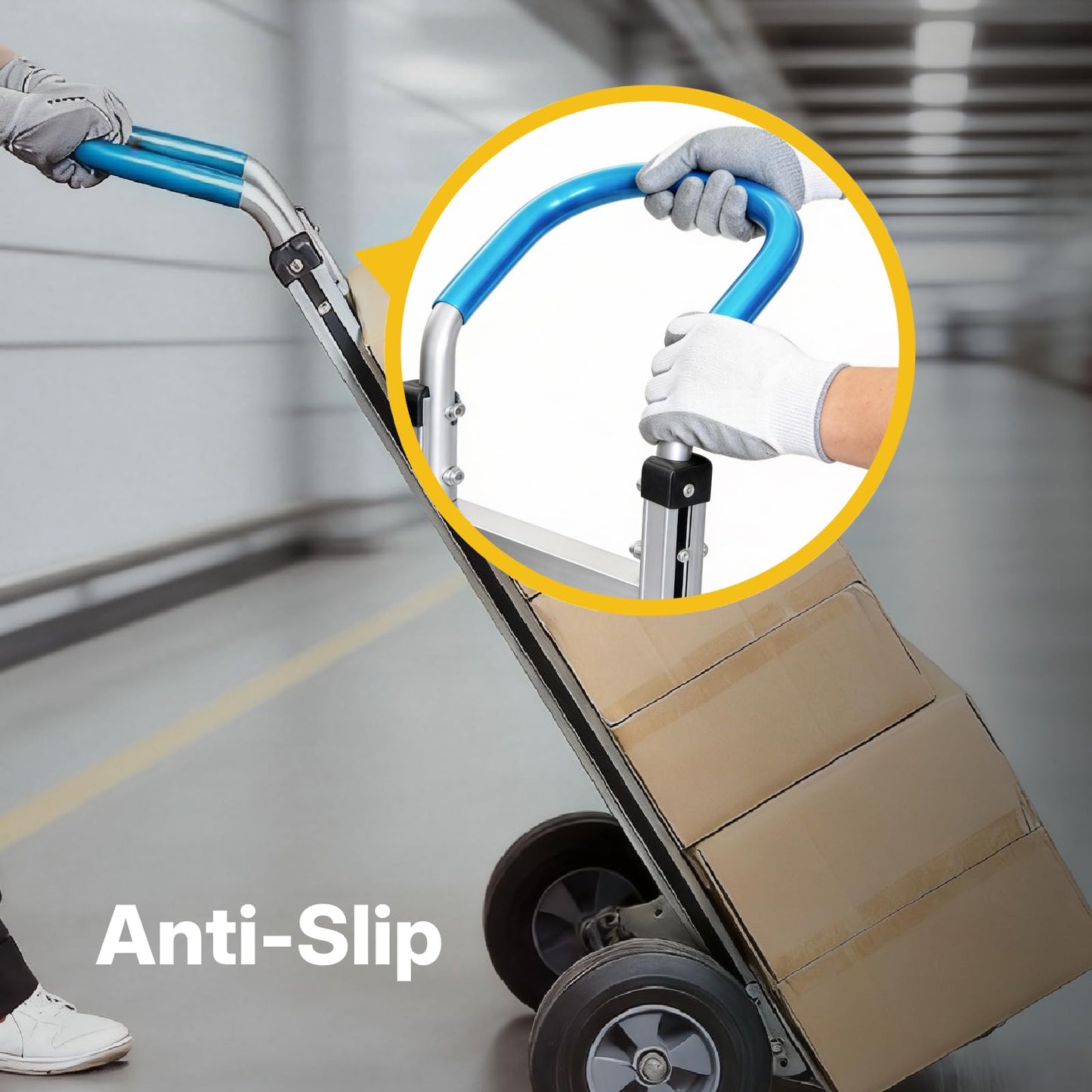 Heavy Duty Aluminum Hand Truck – 550 lbs Capacity, Ergonomic Curved Handle, 10" Solid Rubber Wheels, Beveled Nose Plate for Easy Loading & Transport