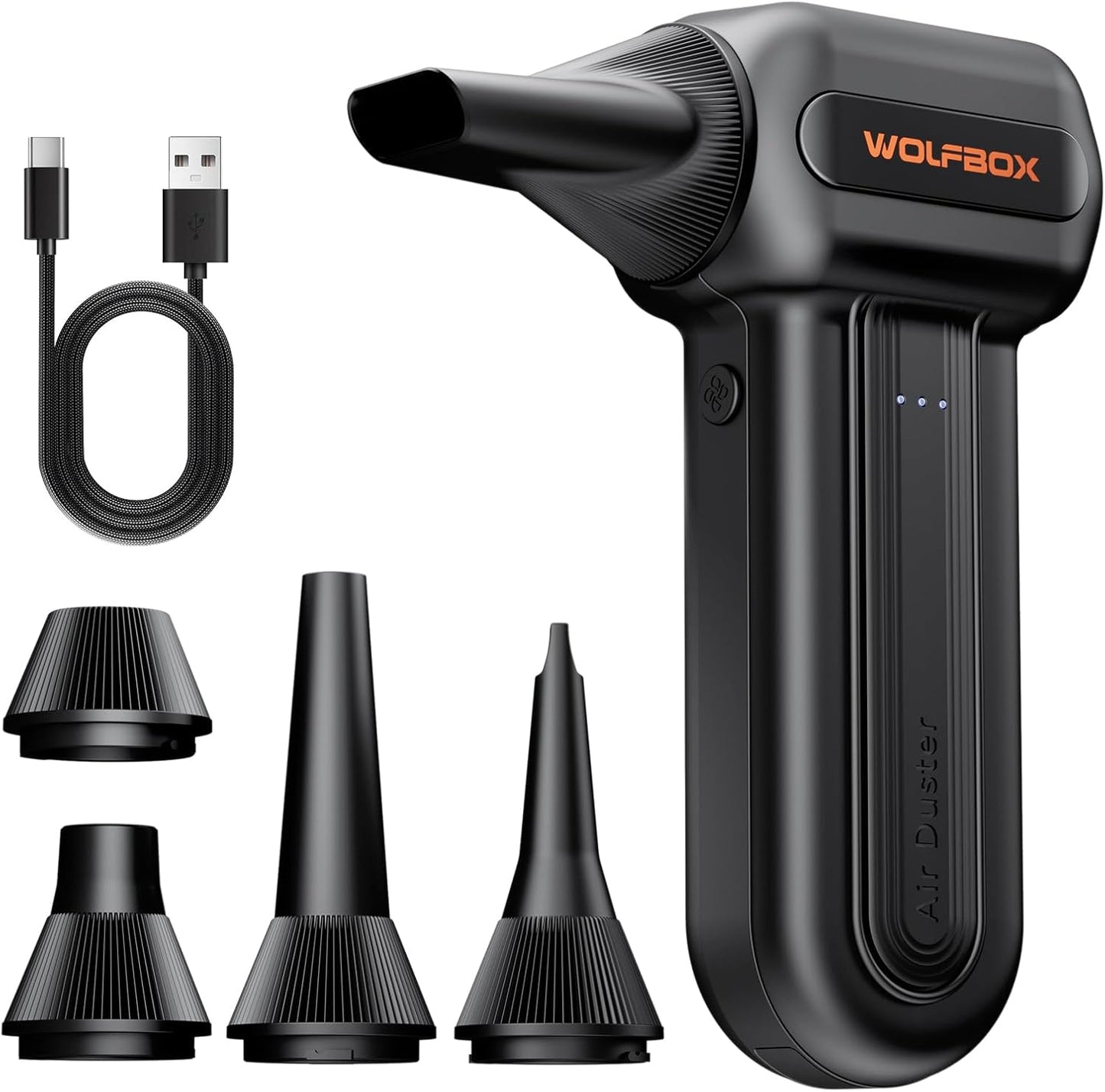 MF60 Duster-110000RPM 3-Speed 5 Nozzle WOLFBOX Compressed Air Super Power Electric Air Duster, Adjustable Rechargeable