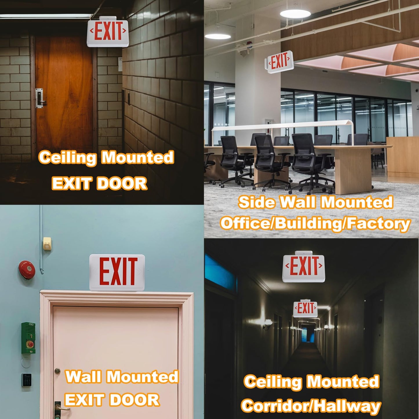 Apmeetlux Red LED Exit Sign,4Hours Plug in Cord Emergency Exit Light with Battery Backup for Business,Commerical Emergency Lighting Double Face UL 924 AC85-277V
