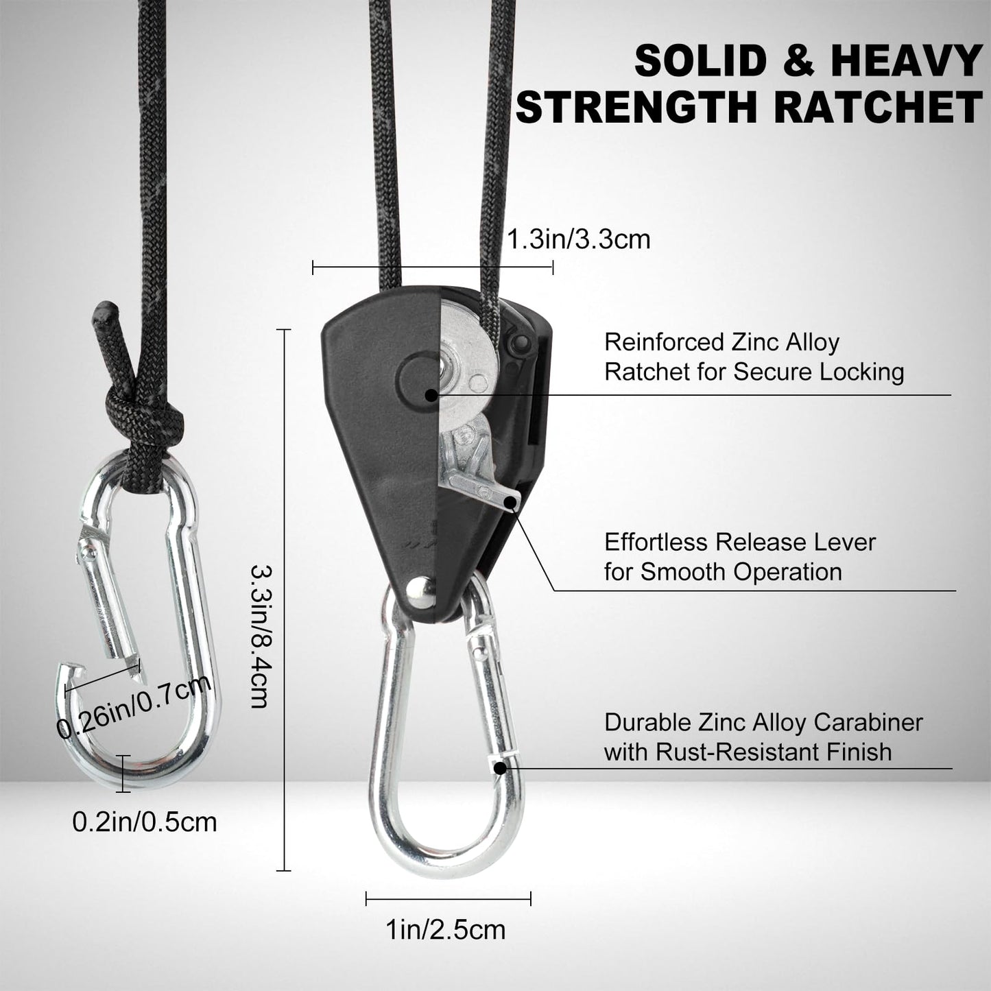 Longer 15ft Ratchet Strap Rope Tie Down Rope Rollers 6 Pack Paracord Tarps Tie Downs Small Cam Jam Retractable Paracord Ropes Tightener for Tent Canopy Use 1/8 inch