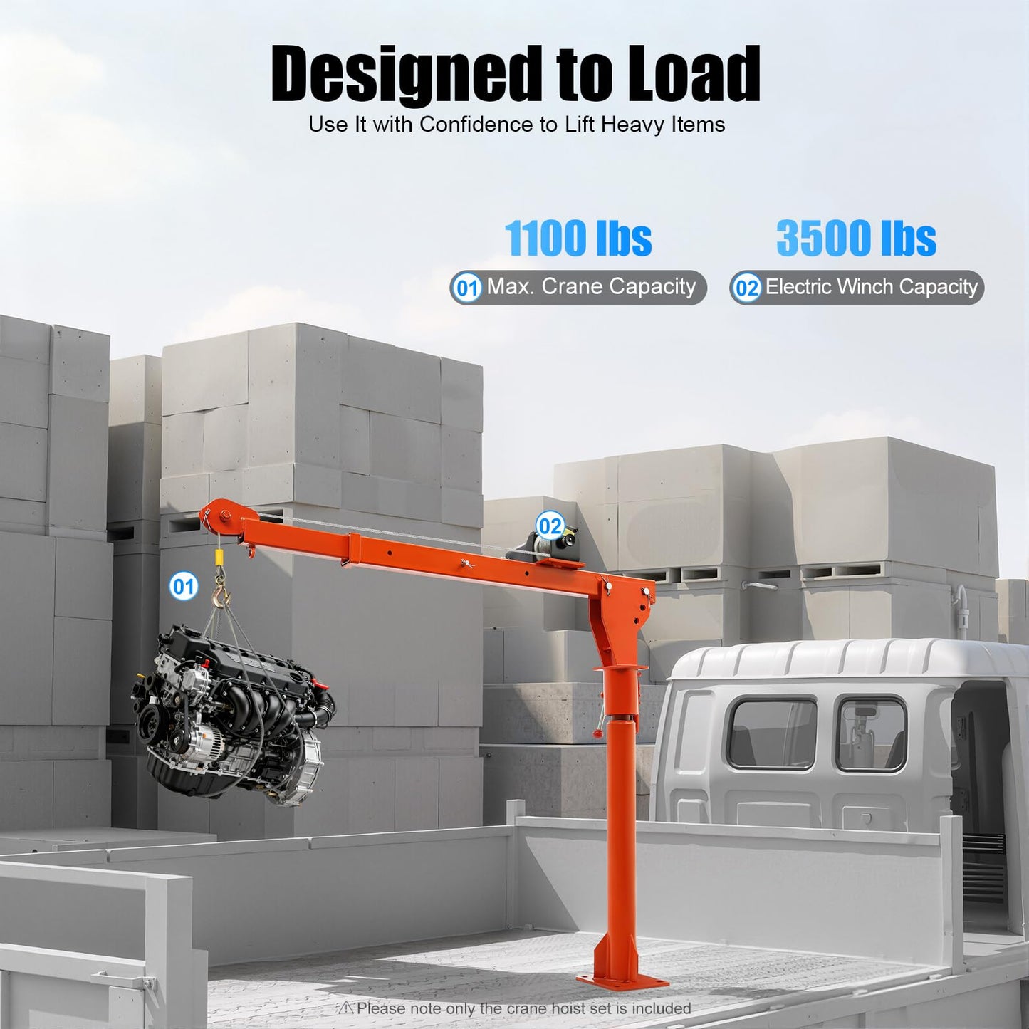 1100LB Truck-Mounted Crane Hoist, 360° Swivel Hoist Lift with 12V Electric Winch Pickup Truck Jib Cranes