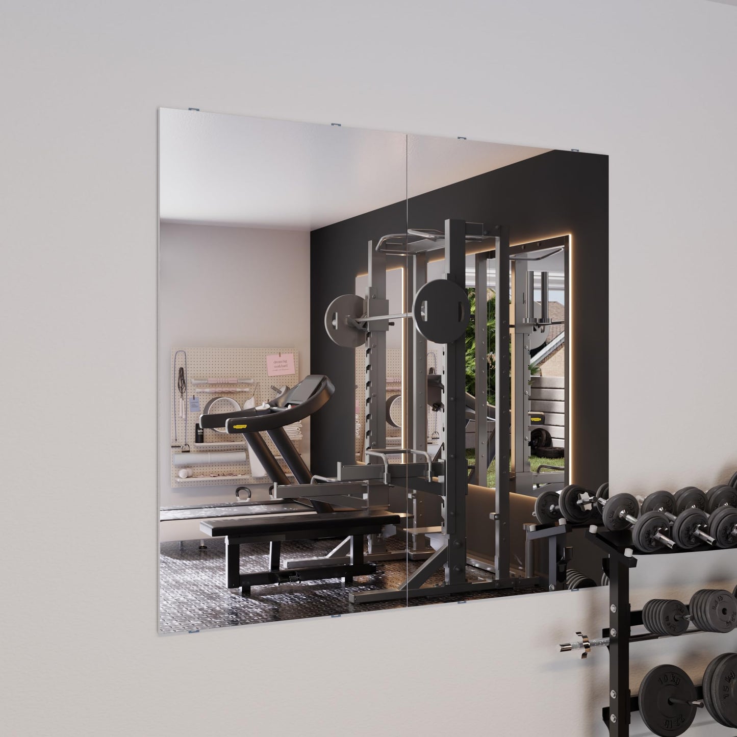 Fitcleer 47”x26” Full Body Gym Mirror 2-Pack, Glassless Frameless Mirrors for Wall, Shatterproof Home Gym Decor, Garage Workout Studio Mirror with Easy Install Kit, 4 lbs Lightweight