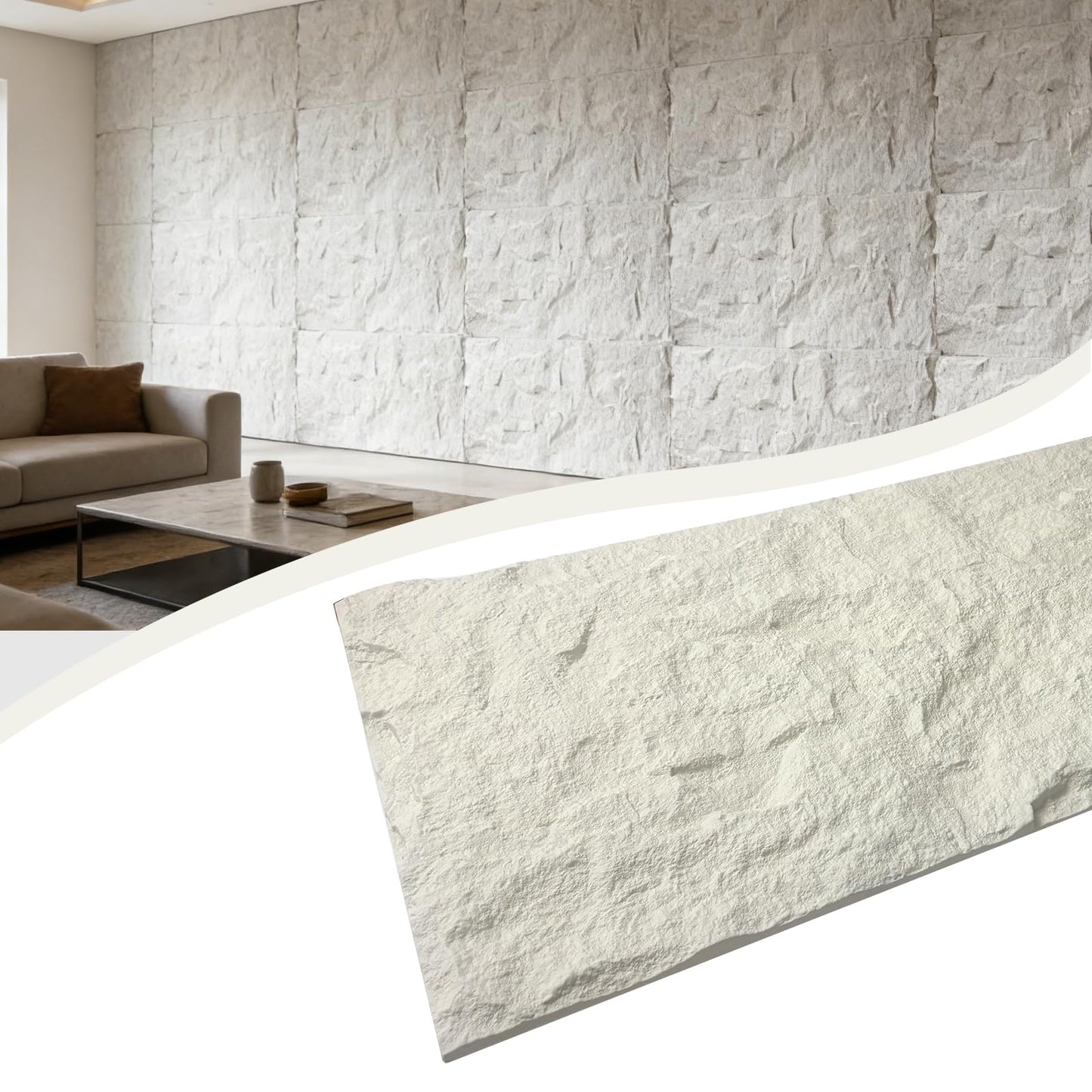 3D Faux Stone Wall Panels, 1.18" (30MM) Extra Thick PU Stone Panels for Interior Wall Decor, 4 Pack Waterproof Lightweight Cement Texture Accent Panels for Living Room, Office, 47.2" x 23.6", White