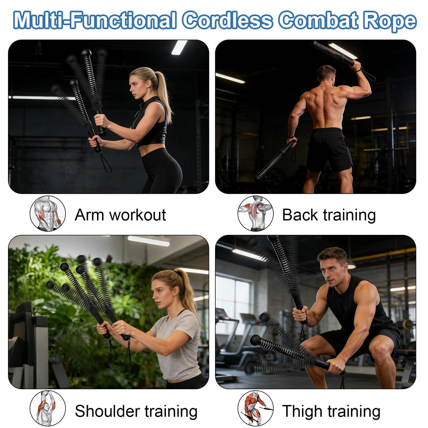 2pcs Weighted Ropeless Battle Ropes for Home Gym, Heavy Duty Weighted Cordless Battle Ropes for Men Women, Portable Exercise Workout Equipment for Strength Building, HIIT, SOGA para Ejercicios