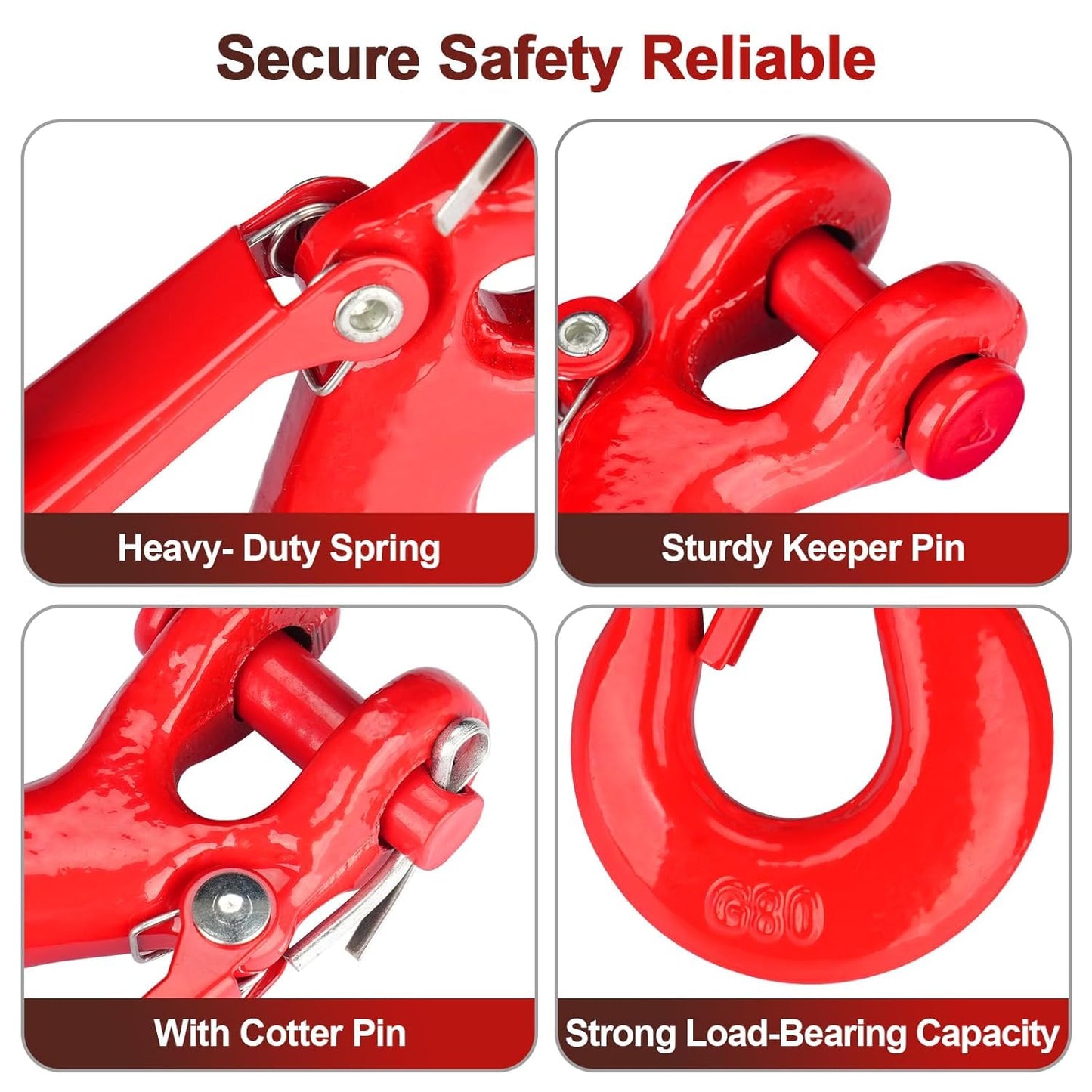 Lechansen G80 Clevis Slip Hook, 1/2" Chain Hooks with Safety Latch, Heavy-Duty Winch Hook, Grade 80 Forged 10 Pack Transport Tow Hook for Maximum Strength Load 45,240 Lbs