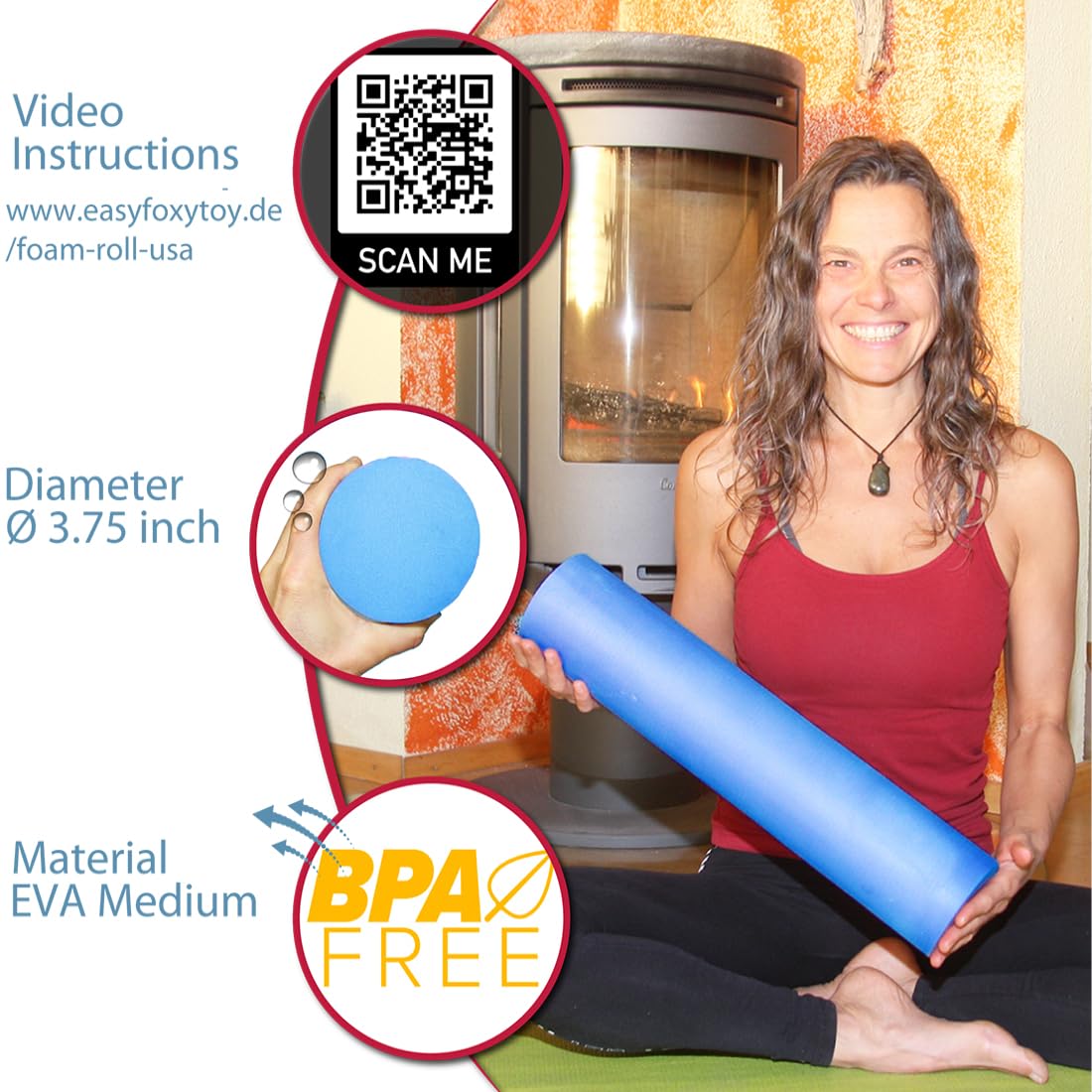 Foam Roller Back Leg Muscle Pain - Small Size Hard Density EVA Muscle Recovery Roll Ø3.75"x18" for Physical Therapy, Helps as Spine Cracker Stretcher