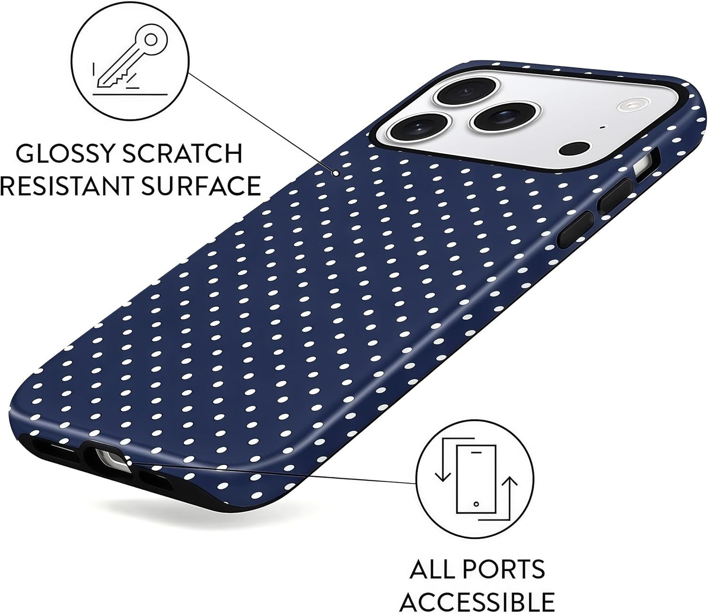Aleviker 17 2-Layer Case for iPhone Pro Max, Glossy Hybrid Hard Shell, Aesthetic Scratch Resistant Cover, Navy Blue
