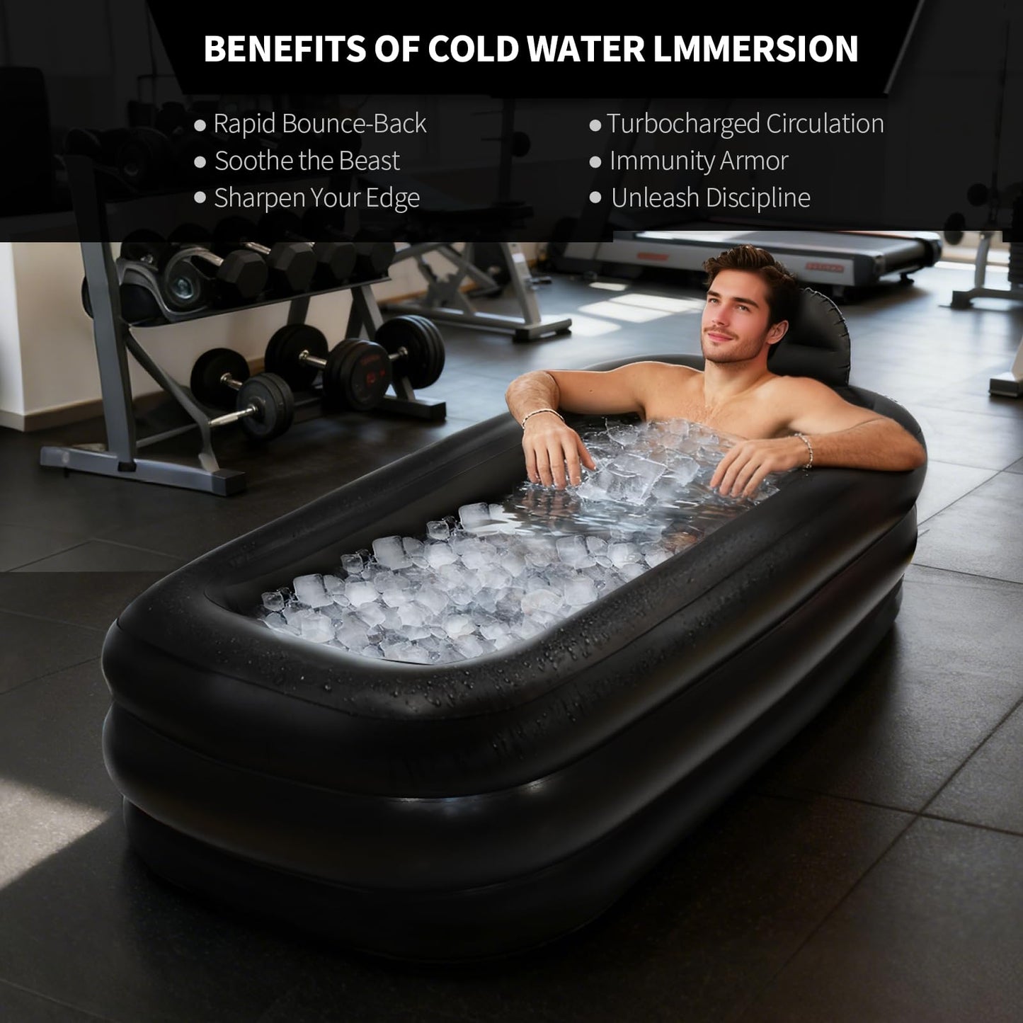 Nevife Inflatable Ice Bath Tub for Adults- Blow Up Bathtub with Cover&Comfort Floor,Foldable Tub for Shower, Spa, Ice Baths, Camping-Includes Hand Pump, XL (63x35.4x19.7 inches)