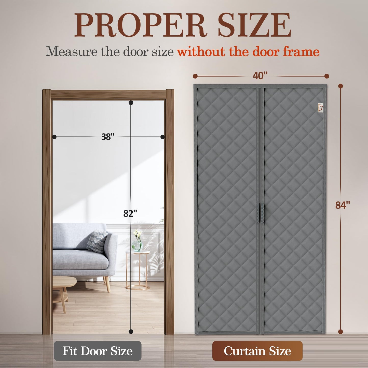 Yotache Magnetic Thermal Insulated Door Curtain Fits 38 x 82 inch Doors, Curtain Size 40" x 84" Weatherproof Oxford Material Screen Door Covers Keep Cold Drafts Out, Gray