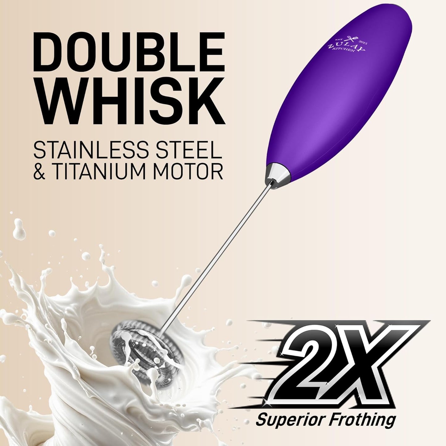 Zulay Kitchen Whisk Milk Frother - Powerful Handheld Foam Maker for Coffee, Lattes & More | Includes 4 Duracell Batteries