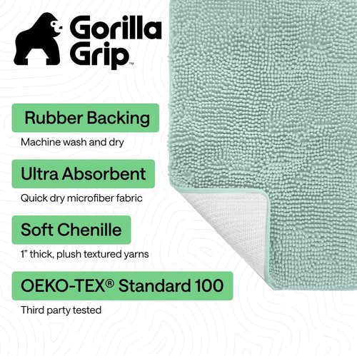 GORILLA GRIP Bath Rug Mat - Soft Absorbent Chenille | Quick Dry Microfiber | 30x20 Seablue