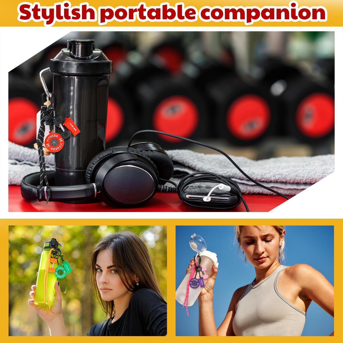 Nosiny 4 Pcs Gym Keychains Dumbbell Weights Keychain Set Gym Bag Purse Charms Fitness Accessories for Women and Men, Cute Car Key Chains for Backpack Purse Water Bottles Workout Gifts