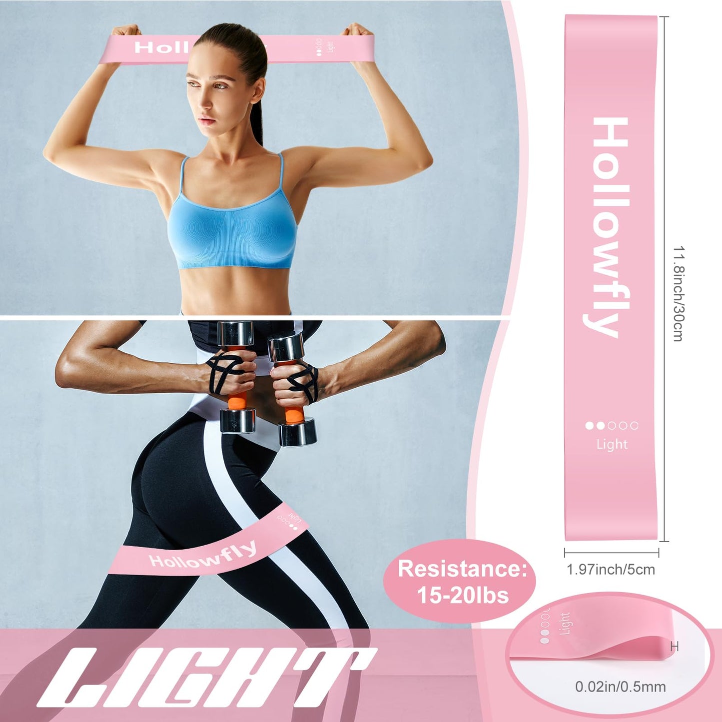 Hollowfly 30 Pcs Latex Resistance Bands Resistance Loop Exercise Band for Booty Workout Stretch Exercise Equipment Non Slip Elastic Band for Women Men Home Butt Hip Thigh Fitness Gym Yoga(Pink,Light)