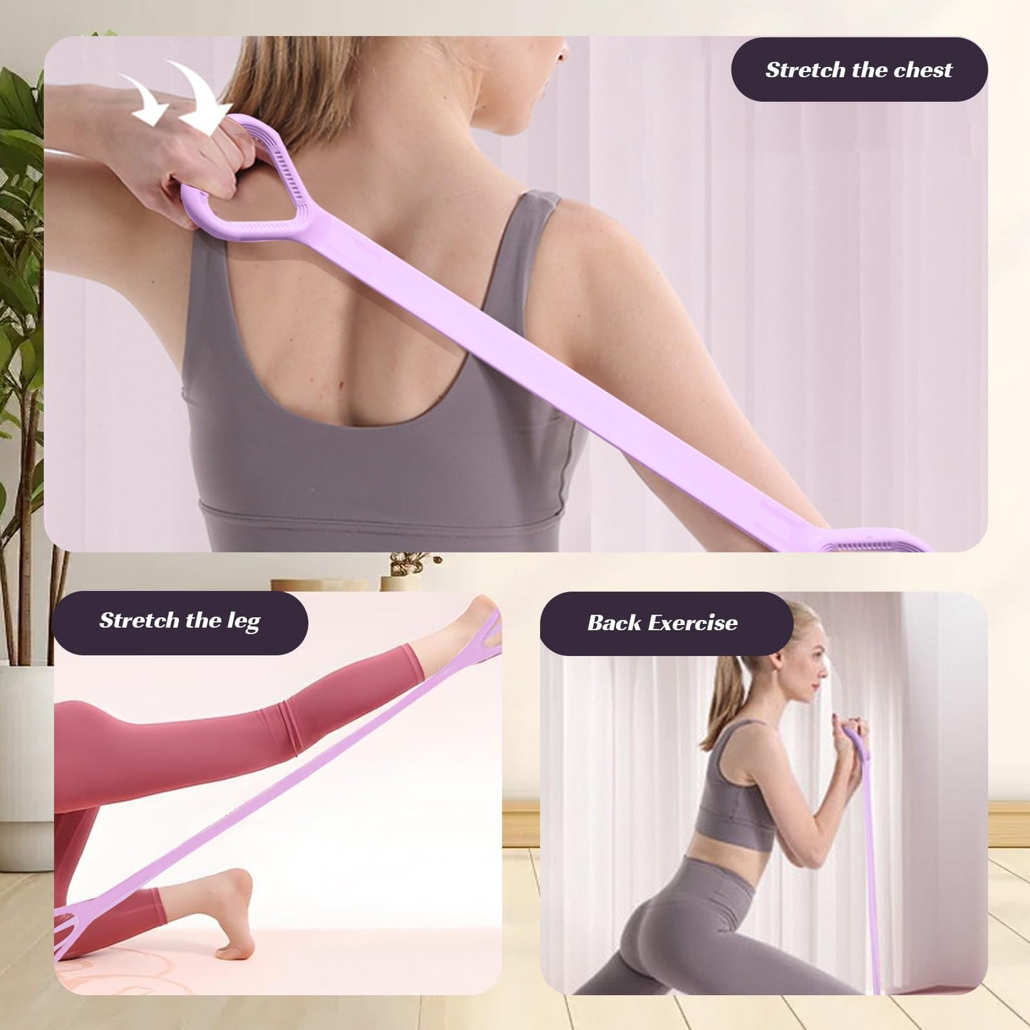 Resistance Band, Figure 8 Fitness Resistance Bands for Exercise Bands, Workout Bands Resistance for Women with Handles, Stretch Bands for Physical Therapy, Yoga, Pilates-Purple