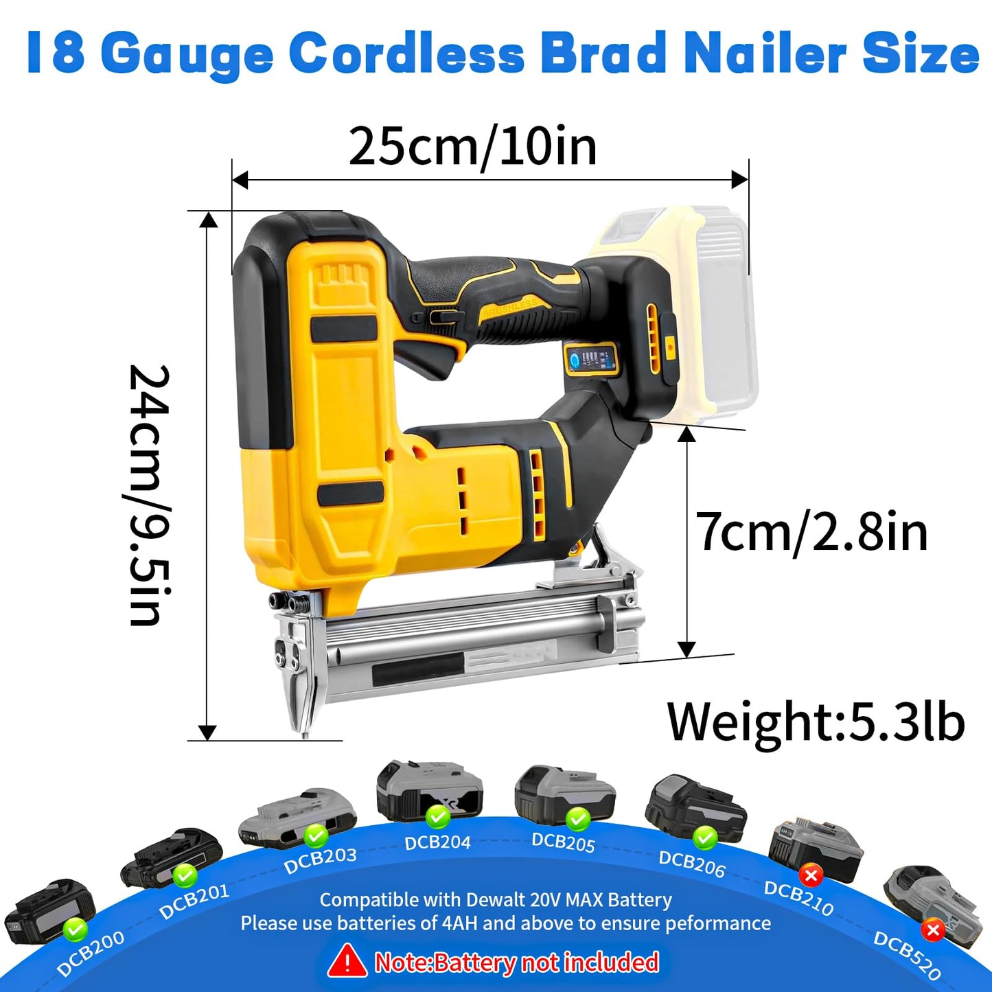 18 Gauge Cordless Brad Nailer & Staple Gun for Dewalt 20V MAX Battery, 2-in-1 Battery Powered Electric Nail Gun with 1000 Nails for Woodworking, DIY, Framing & Home Improvement (No Battery)