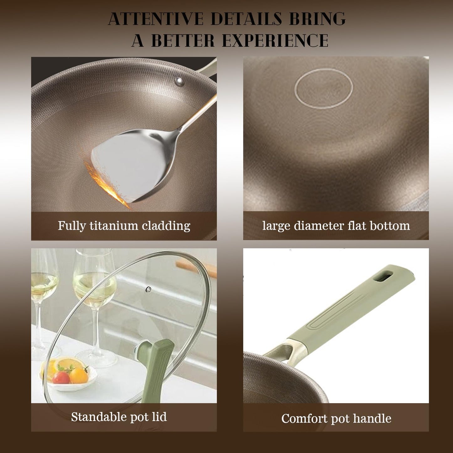 DAMAIXINGSHUO Titanium Pans for Cooking,Extended Cool-Touch Handle 13 Inch Titanium Pan,Elegant Design Skillet with Lid, PFAS/PFOA/PTFE Free,Works on All Stovetops Including Induction