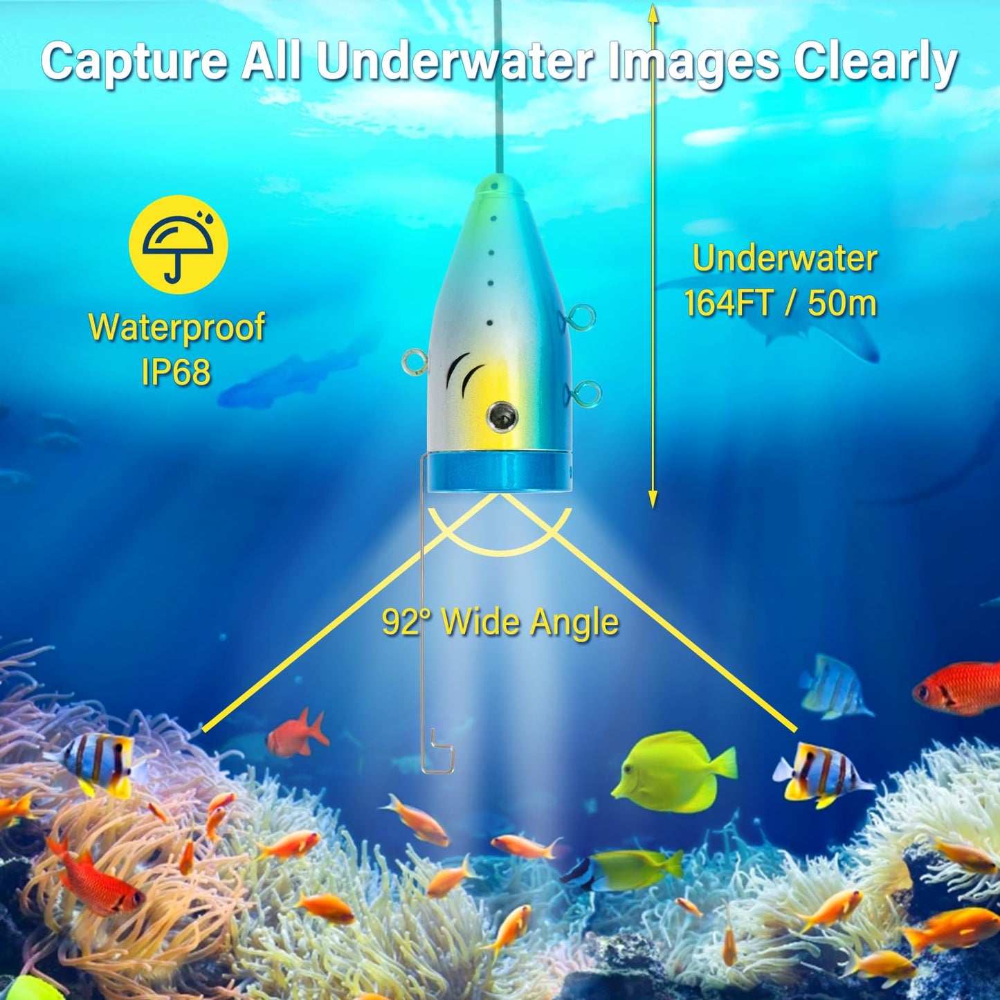 HD Underwater Fishing Camera 98FT,with 18 White+18 IR Lights,7'' 1080P DVR Monitor,Waterproof IP68 JQKJCAM Underwater Fish Finder Camera for Fishing/Deep Water Well Inspection (30M Easy to Use)