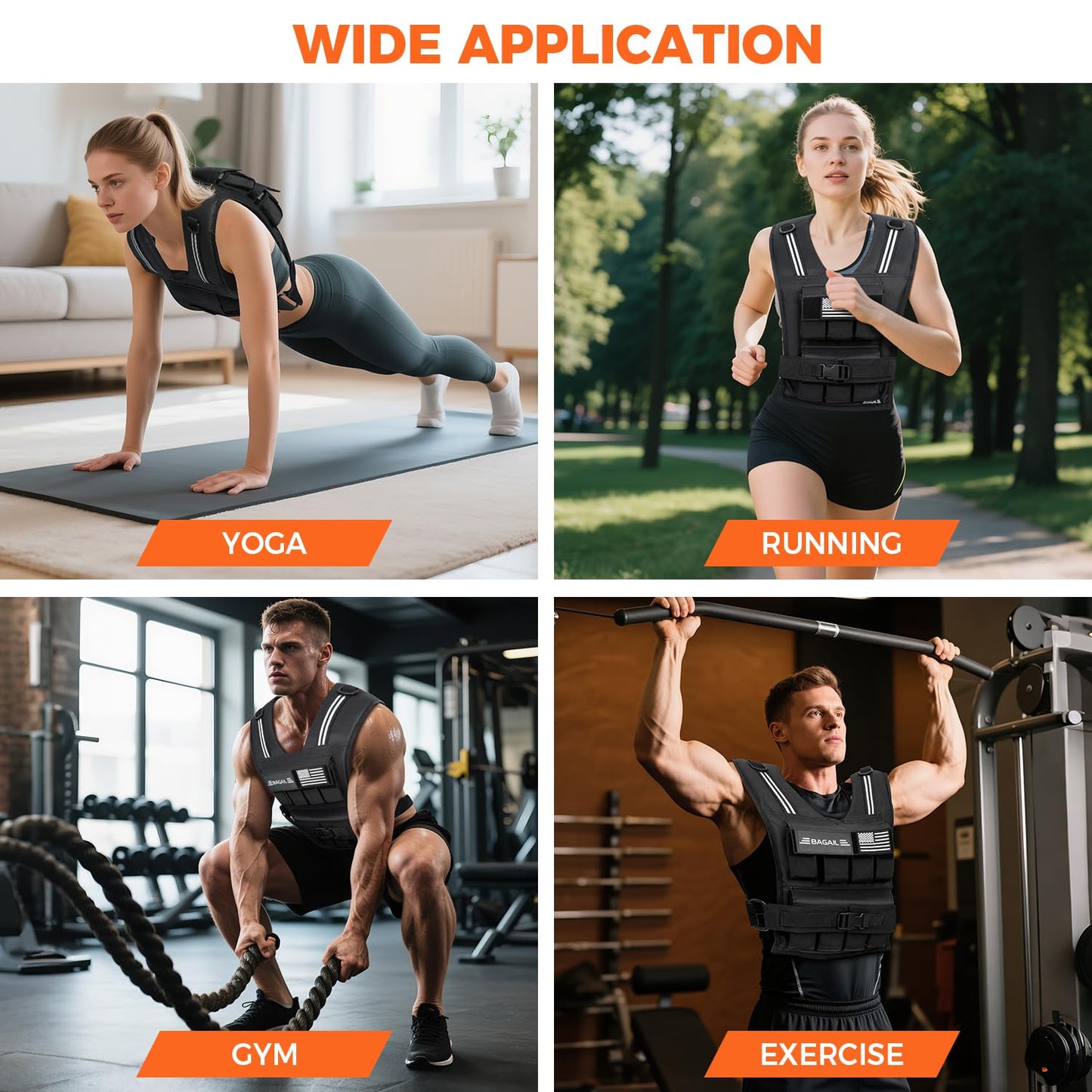 BAGAIL Weighted Vest Men, 20lbs/30lbs/40lbs Adjustable Weighted Vest for Woman with Removable Iron Weights, Women’s Weight Vest for Walking, Rucking, Running, Strength training - 40lb