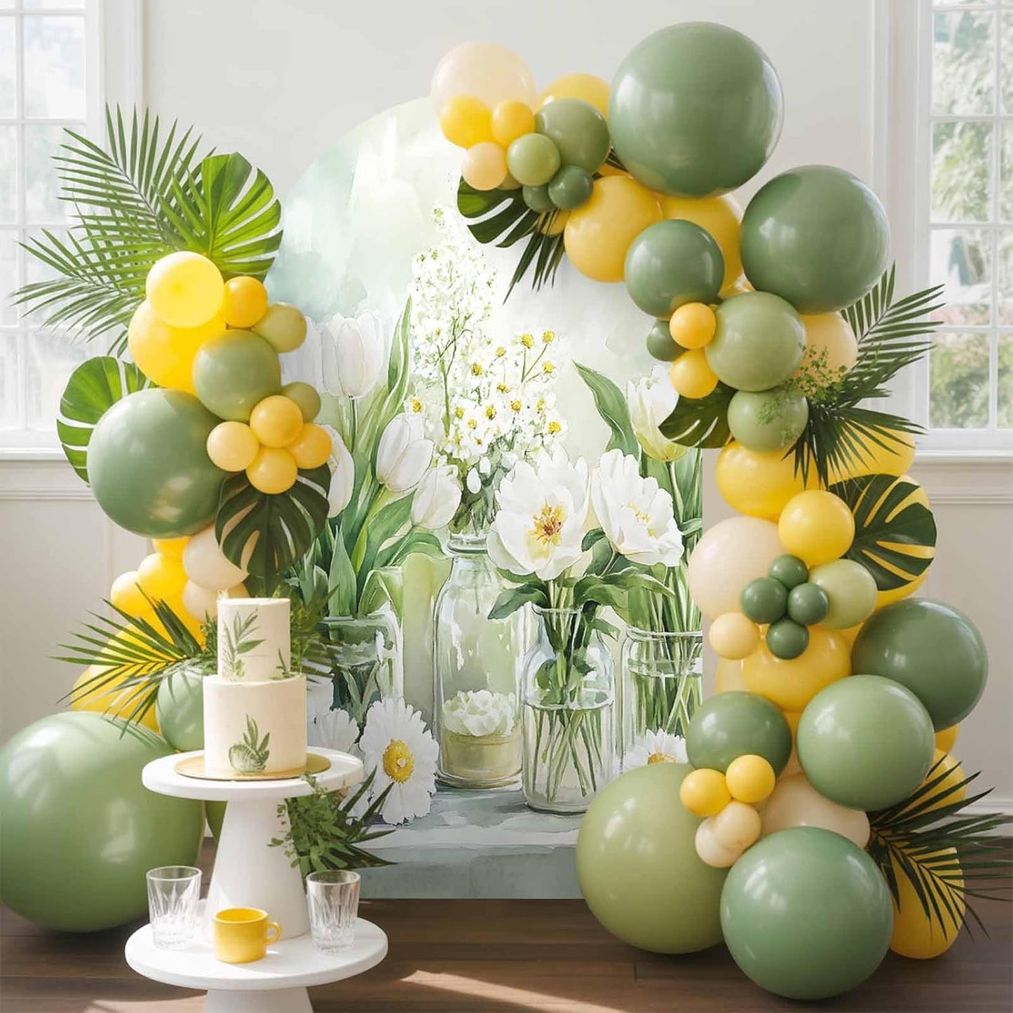 Jnbasdffb 7.2 FT,Summer Green Spring Floral Wedding Arch Cover,Stretchy Spandex Arch Backdrop Stand Covers Flowers