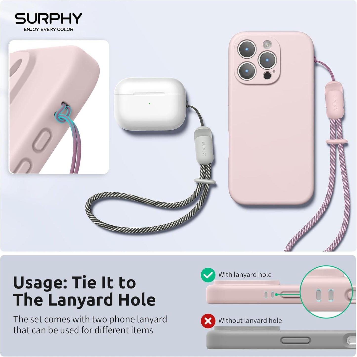 2 Pack 2-Color SURPHY Phone Lanyard for Cellphone Case, Phone Wrist Strap for Case, Cellphone Strap with Braided, Charm
