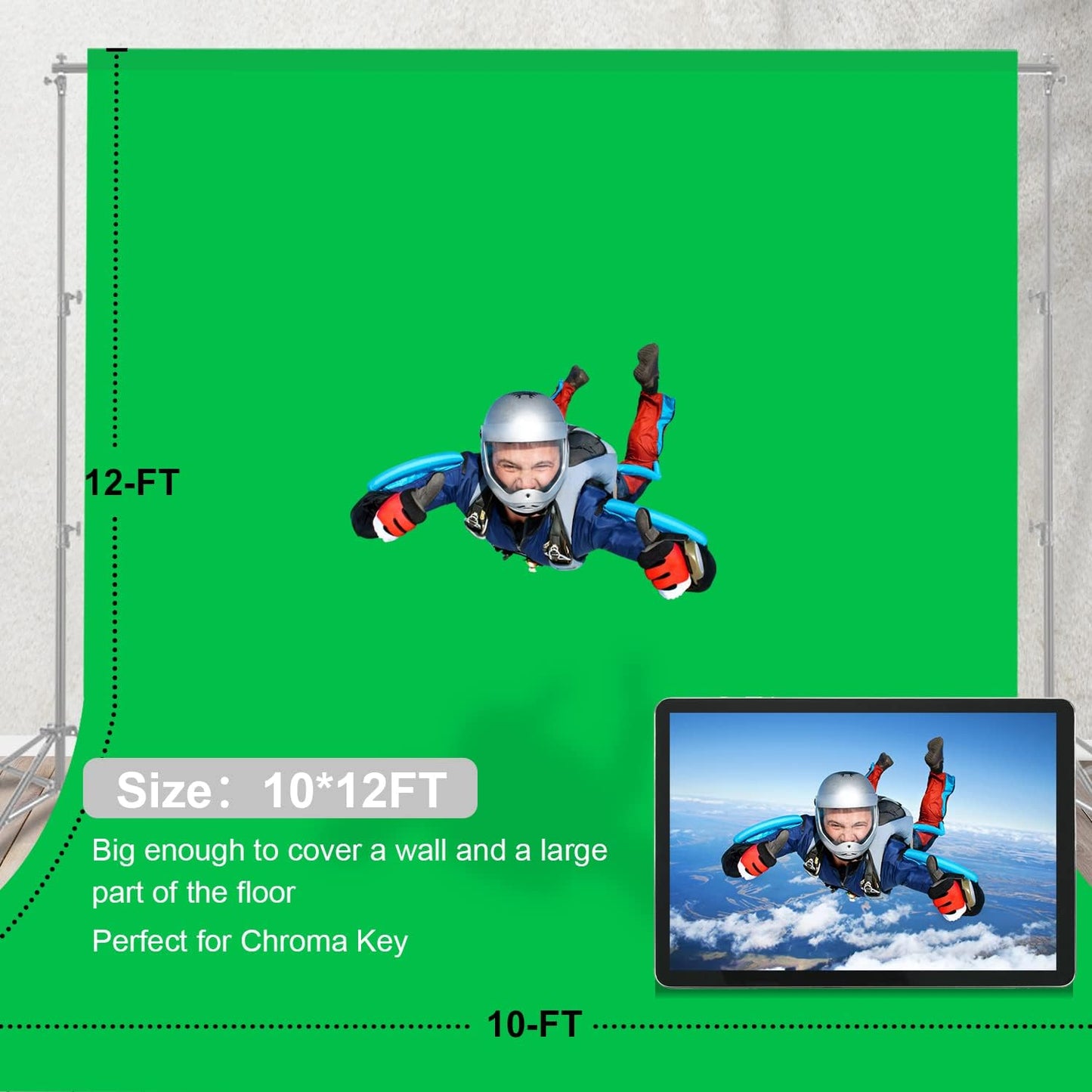 Aimosen 12 10 X FT Large Green Screen Backdrop for Photography, GreenScreen Background for Zoom Meeting, Polyester