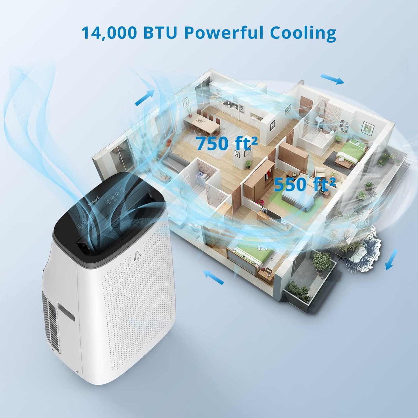 14000 BTU Portable Air Conditioners with Remote Control, 3-in-1 Free Standing Cooling AC Unit with Fan & Dehumidifier, Cools Room up to 750 sq.ft, Smart/Sleep Mode,3 Speed,24H Timer,Window Kit