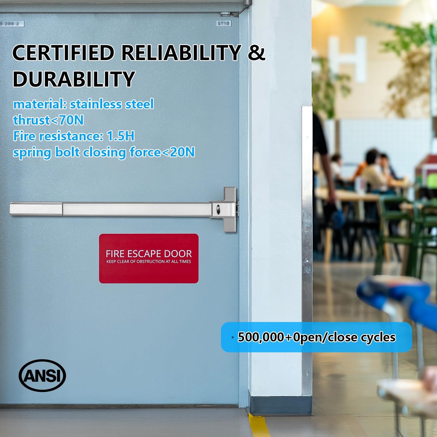 Commercial Door Push Bar Panic Exit Device with Exterior Lever - 31.5”/80cm Stainless Steel Panic Bars for Exit Doors, Emergency Exit Panic Door Hardware for 32”-48” Wood Metal Door, Silver