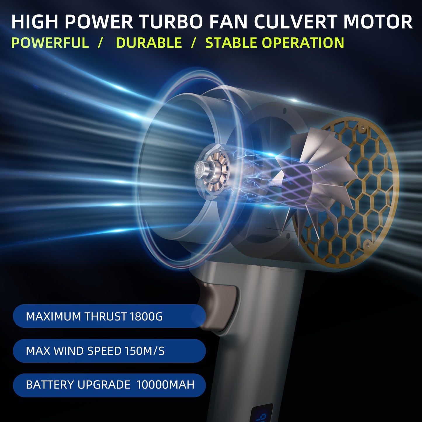 KOLENDA Handheld Cordless Lightweight Powerful Car Dryer Air Blower with 1800G & 335MPH Powerful, Air Duster Electric Leaf Blower Cleaning Dryer Turbo for Patio Cleaning, Lawn Care and Car Drying