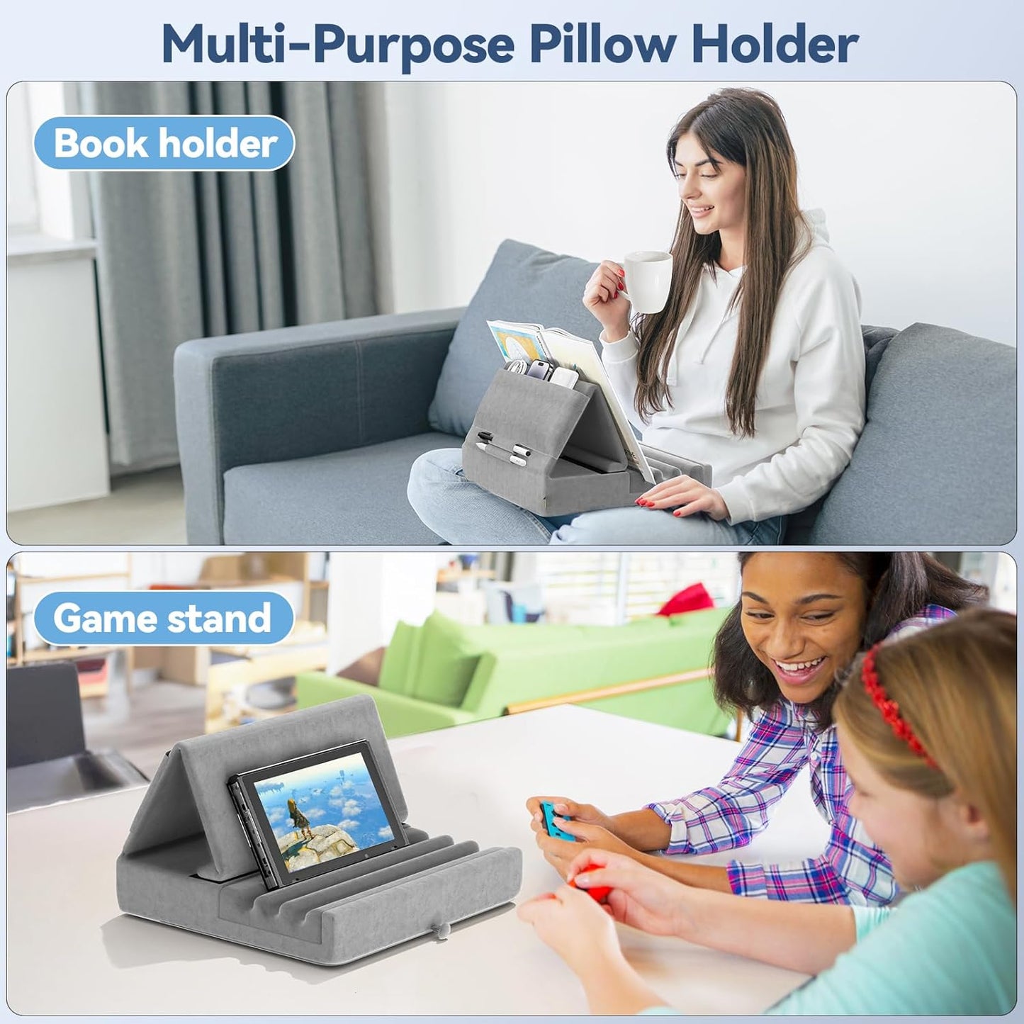 KDD 12.9, 10.5, 9.7 6 5 4 3, Tablet Pillow Holder, Foldable iPad Stand for Lap, Bed and Desk -Tablet Soft Pad Dock