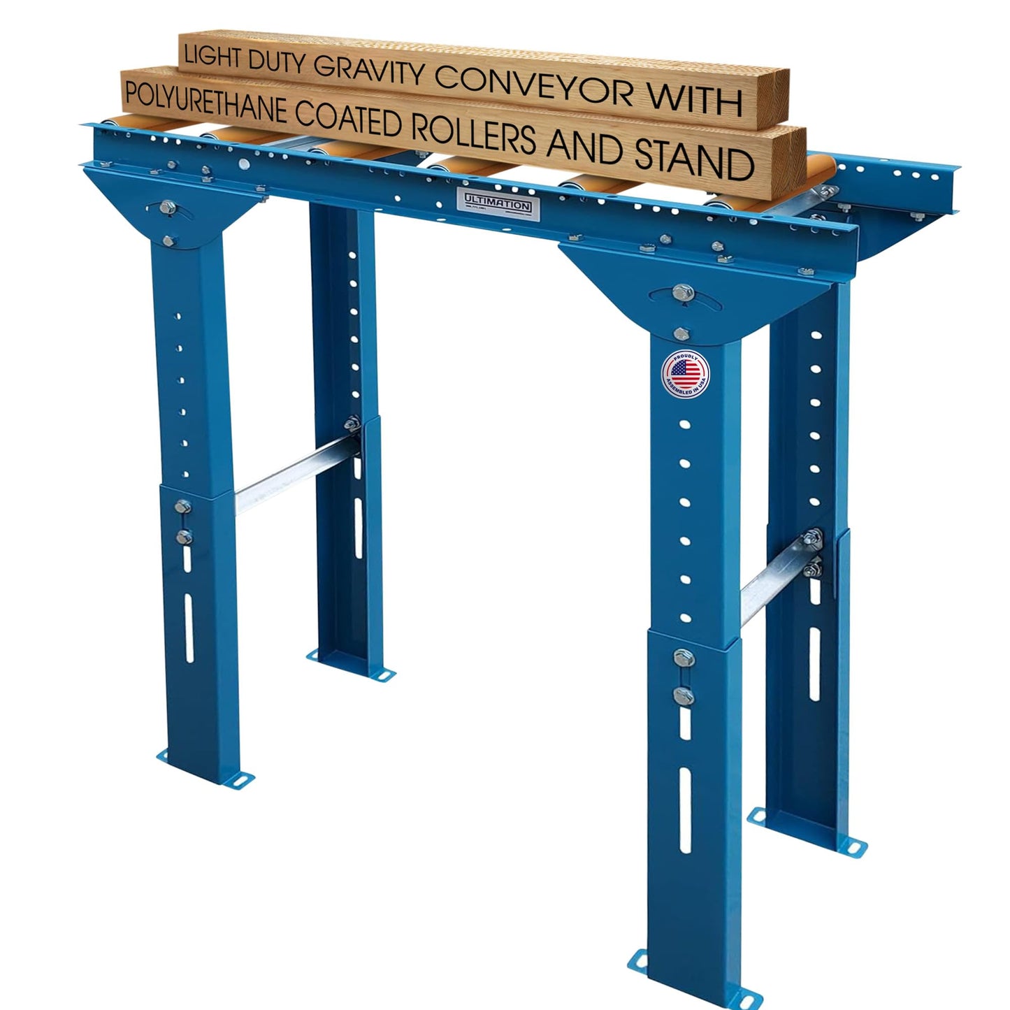 Ultimation Gravity Conveyor with Poly-Coated Rollers, 12" W x 5'L with Legs Included, 6" Centers – Heavy-Duty Roller Track System for Table Saw Accessories, Warehouse & Industrial Material Handling