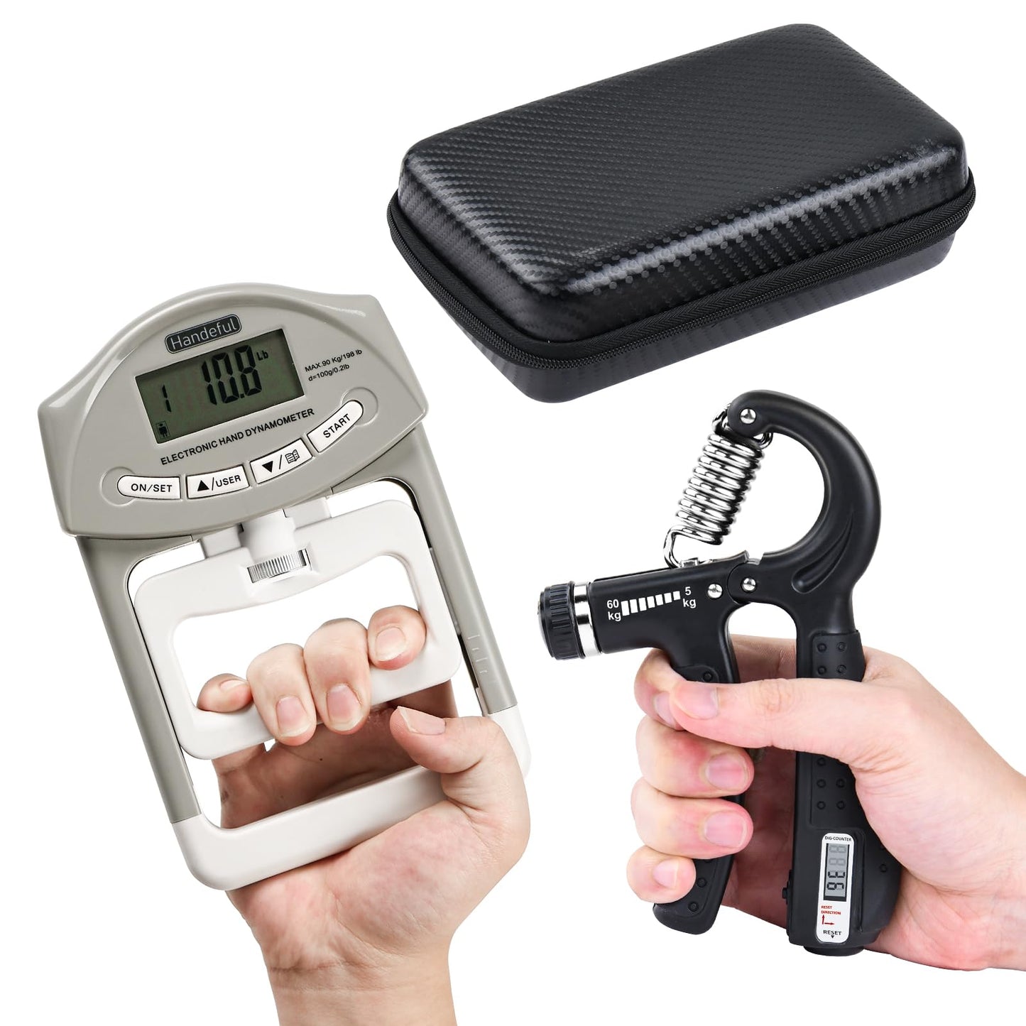 Handeful Grip Strength Tester Trainer - Dynamometer Handgrip Measurer Meter, Handheld Strengthener Exerciser for Sports, School, and Home Use (198Lbs / 90Kgs)