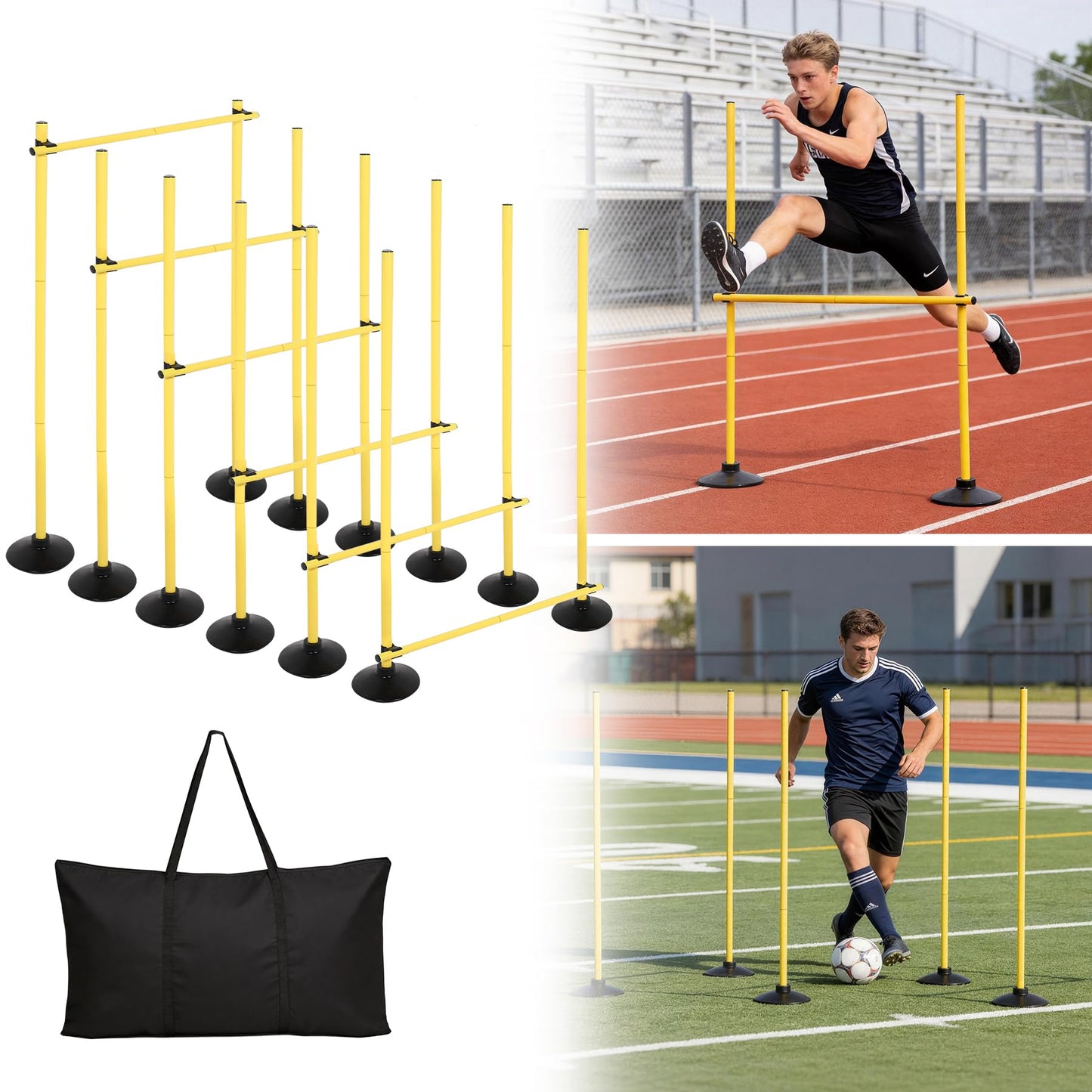 Neoaider 2-in-1 Adjustable Agility Hurdles, 6 Set Hurdles Training Equipment with Heavy-Duty Rubber Bases & Portable Storage Bag, Perfect for Track, Soccer, Plyometric, Fitness & Dog Agility