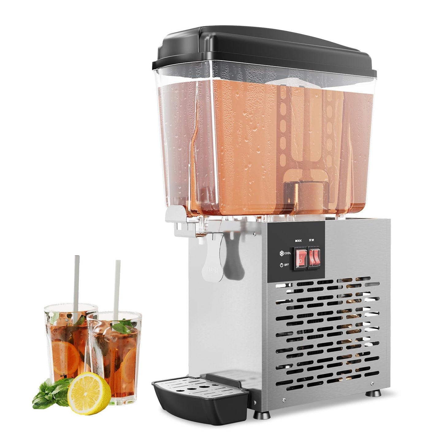 Commercial Beverage Dispenser 18L/4.75 Gallon, Single Tank Stainless Steel Refrigerated Juice Dispenser with Compressor Cooling and 360° Stirring, Cold Drink Machine for Restaurant Bar Party