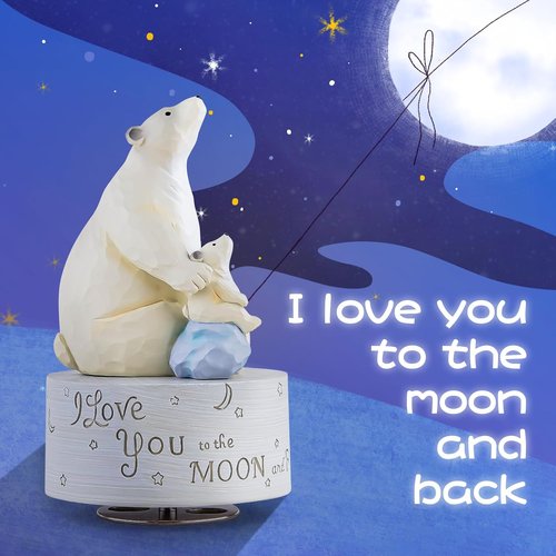 AIDLNS Polar Bear Music Box - Hand-Painted Keepsake Figurine | I Love You to the Moon and Back
