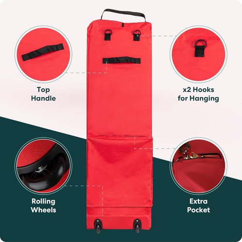 Handy Laundry Christmas Tree Storage Bag - Heavy Duty Waterproof Container for 9 Ft Tree | Red with Wheels