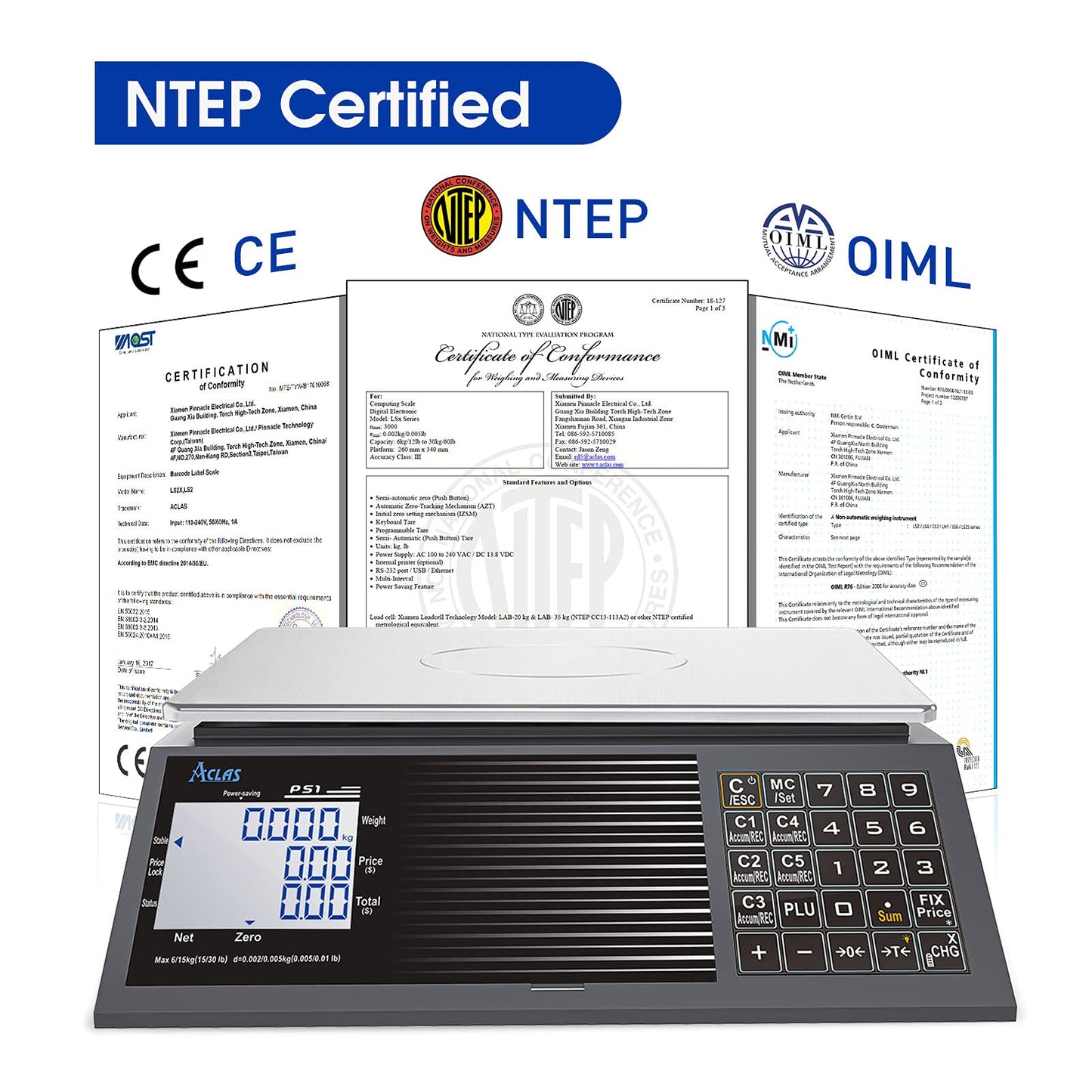 ACLAS Digital Price Computing Scale NTEP Certified Legal for Trade 30lbs 0.01lb Commercial Retail Scales w/LCD Dual Screen Displays for Food, Meat, Deli, Fruit Market Dry Cell Battery Powered
