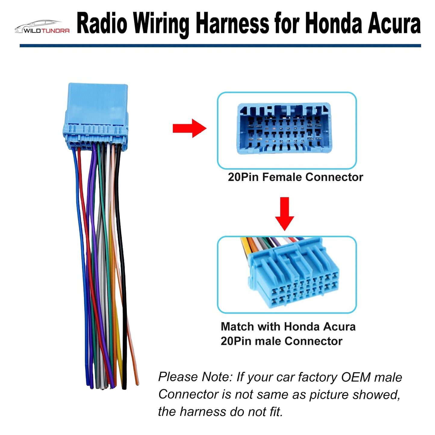 20Pin 1998-2010 1999-2008 Car Radio Wiring Harness for Honda Acura with Radio Antenna Adapter Aftermarket Car Stereo