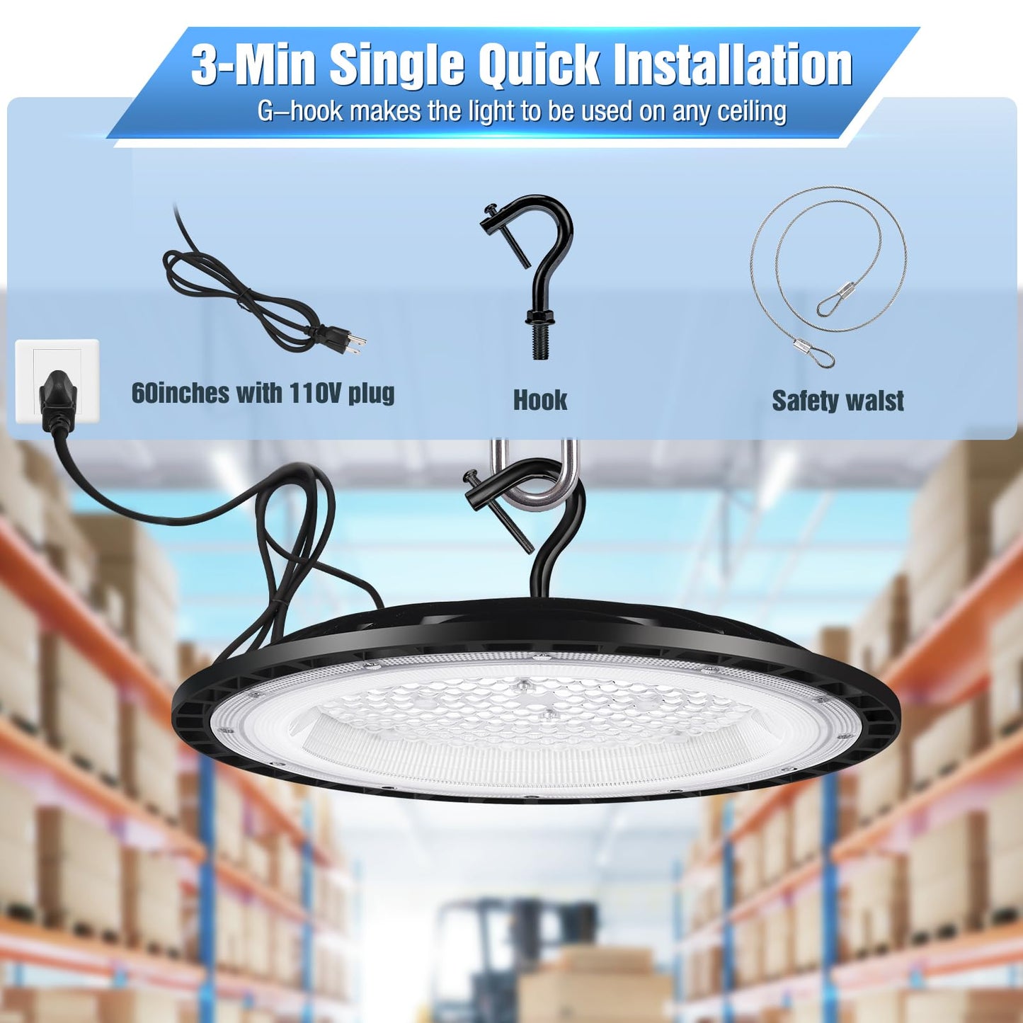 YANYCN 6 Pack 400W UFO Led High Bay Light Fixture,120v,5000K Daylight Commercial Shop Bay Lighting,61000LM,[1750W MH/HPS Equiv.] US Plug Area Lighting for Warehouse/Barn/Gym/Factory/Workshop