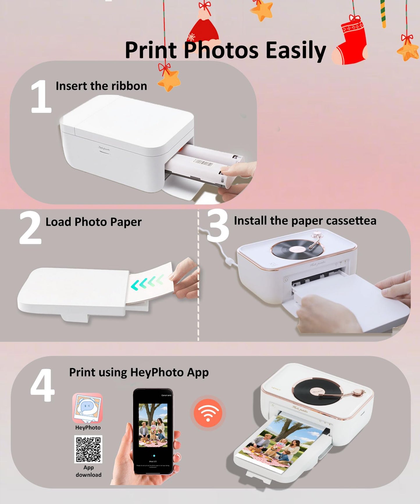 PRT 4x6 Photo Printer, Thermal Dye Sublimation WiFi Picture Printer for Phone, Portable Phone Printer with AR Video & 20 Sheets 1 Cartridge, Instant Printing for Home Use CP6000 Pink