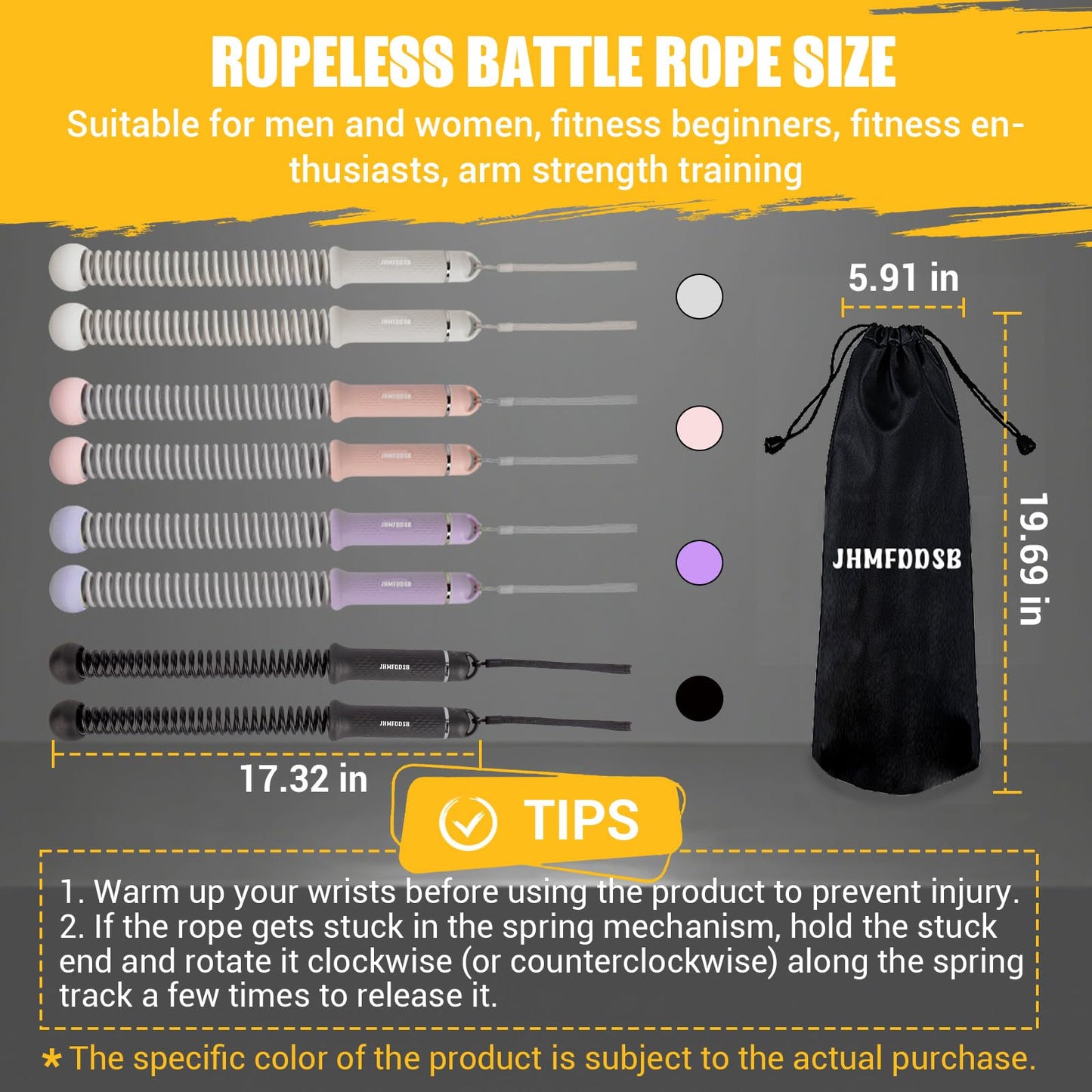 Ropeless Battle Ropes, Upgraded Heavy Duty Portable Cordless Battle Ropes for Home Gym with Poster & Non-Slip Soft Handles for Wrist Protection, Exercise Rope for HIIT and Low-Impact Aerobic Training