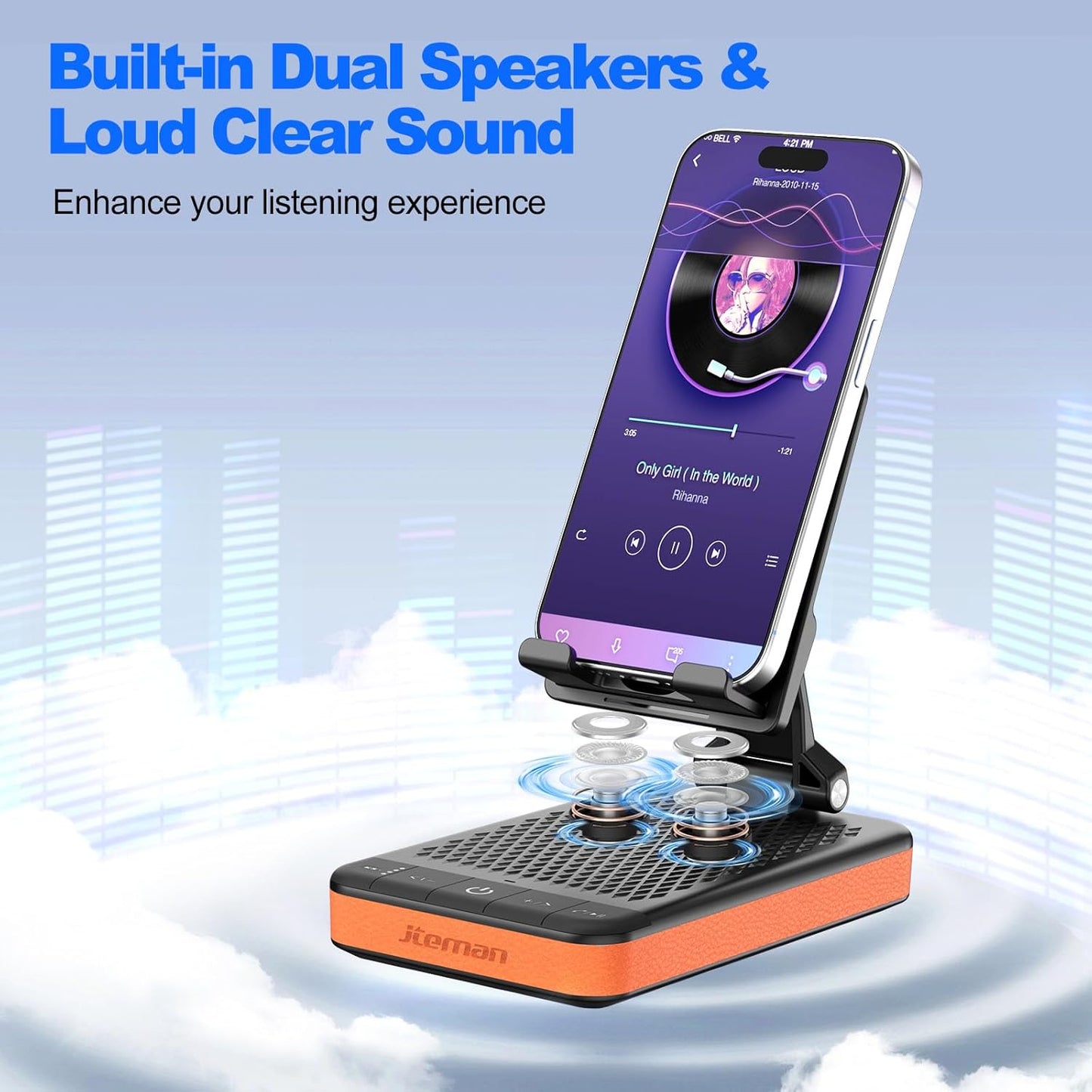 JTEMAN Bluetooth Speaker Phone Stand with Charging Function,Portable Foldable Slim Stand,Birthday Gifts for Men