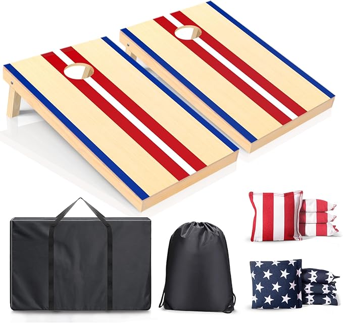 Cornhole Boards Set - Regulation Size 4x2/3x2ft Solid Wood Corn Hole Game Set with 8 Bean Bags and 2 Cornhole Boards - Perfect for Outdoor Game