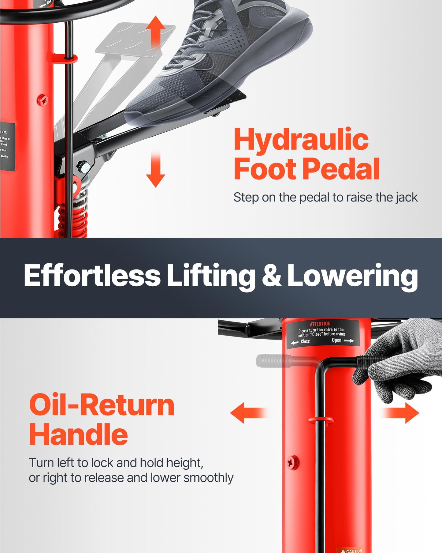 VEVOR 1/2Ton/1100lbs Capacity Hydraulic Transmission Jack, Car & Truck Compatible, 33.5-67 Inch Lift Range, 2-Stage Jack Stand with Foot Pedal, 360 Swivel Wheel, Red