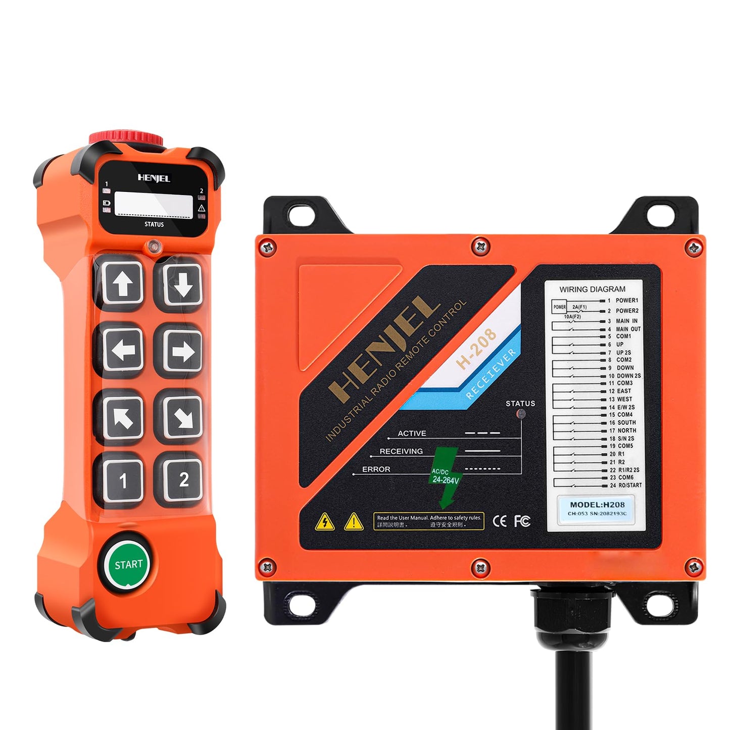Dual 2 Speed Crane Wireless Remote Control Industrial for Hoist Overhead Bridge Crane Radio Gantry Crane Controller 8 Channel Button Transmitter and Receiver 110V 220V 380V