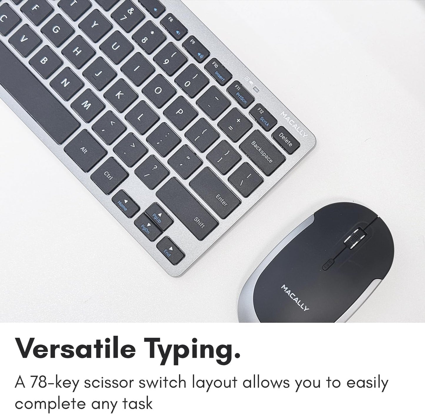 Macally Small Wireless Keyboard | Mini Keyboard for PC - Slim, Quiet & Portable for Laptop, Desktop PC, Surface