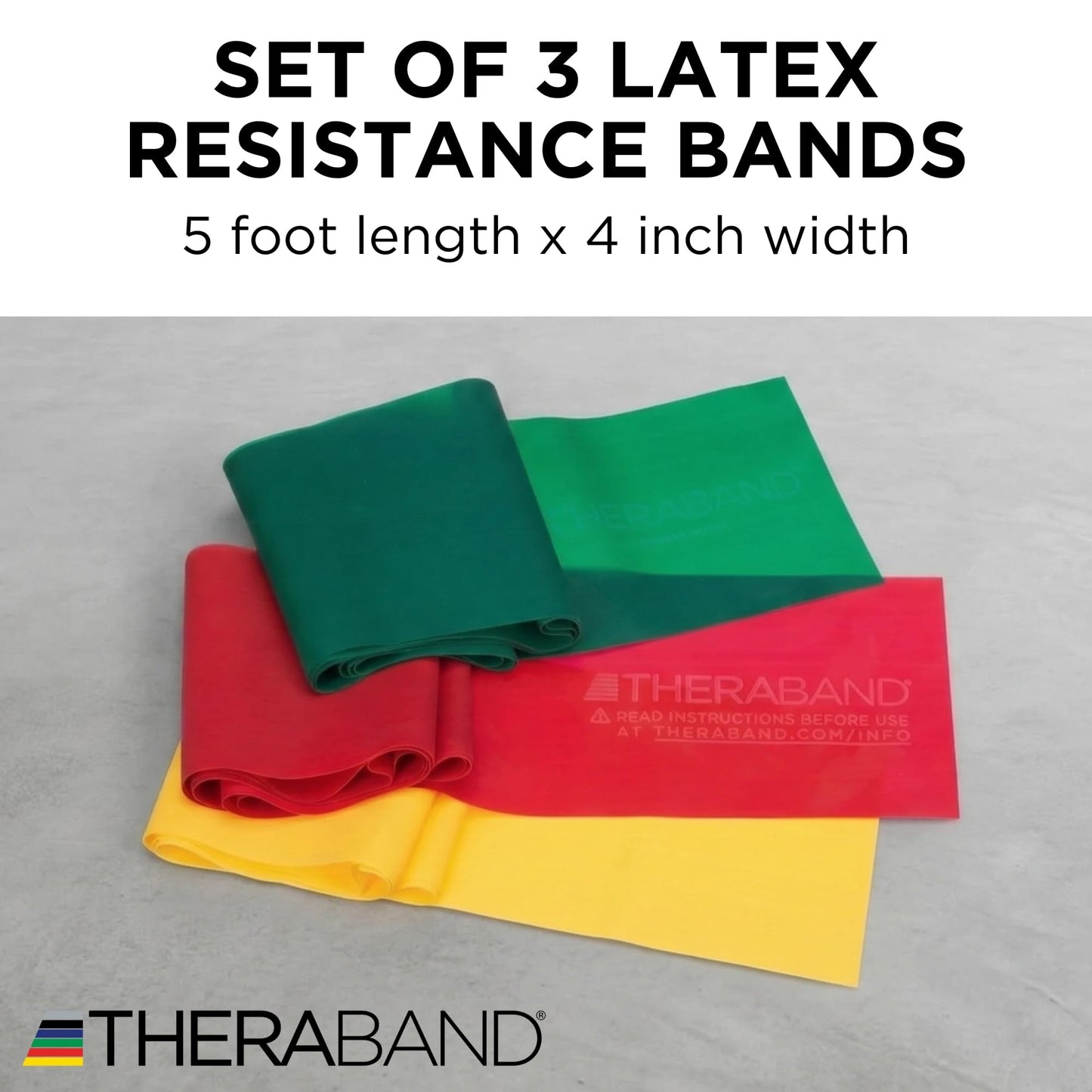 THERABAND Resistance Bands Set, Beginner Kit, Yellow, Red, Green, Latex Elastic Bands for Exercise & Physical Therapy, Strength Training for Upper & Lower Body Fitness