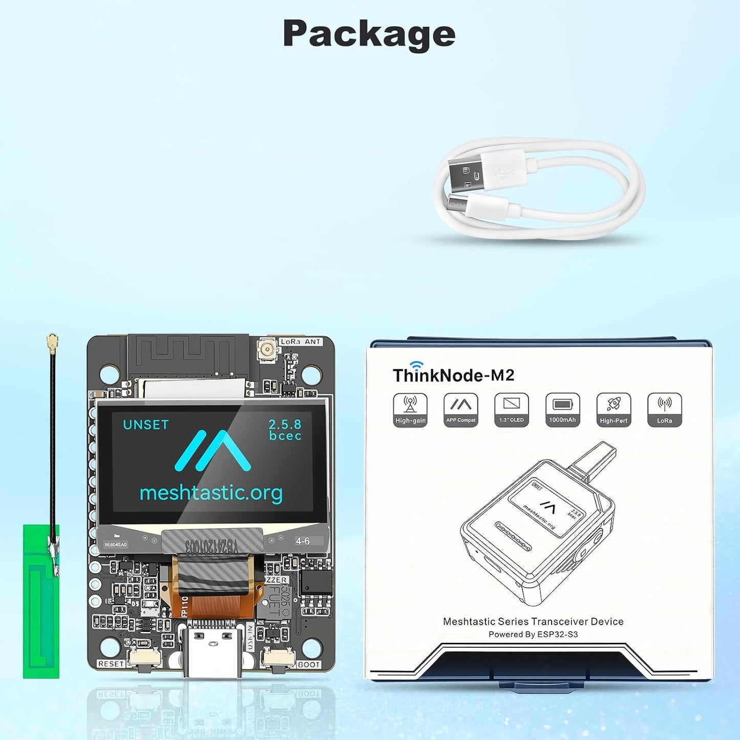 Meshnology M2 1000mAh SX1262 ESP32-S3 1.3" 915MHz Communication ThinkNode LoRa Development Board + Battery, Meshtastic