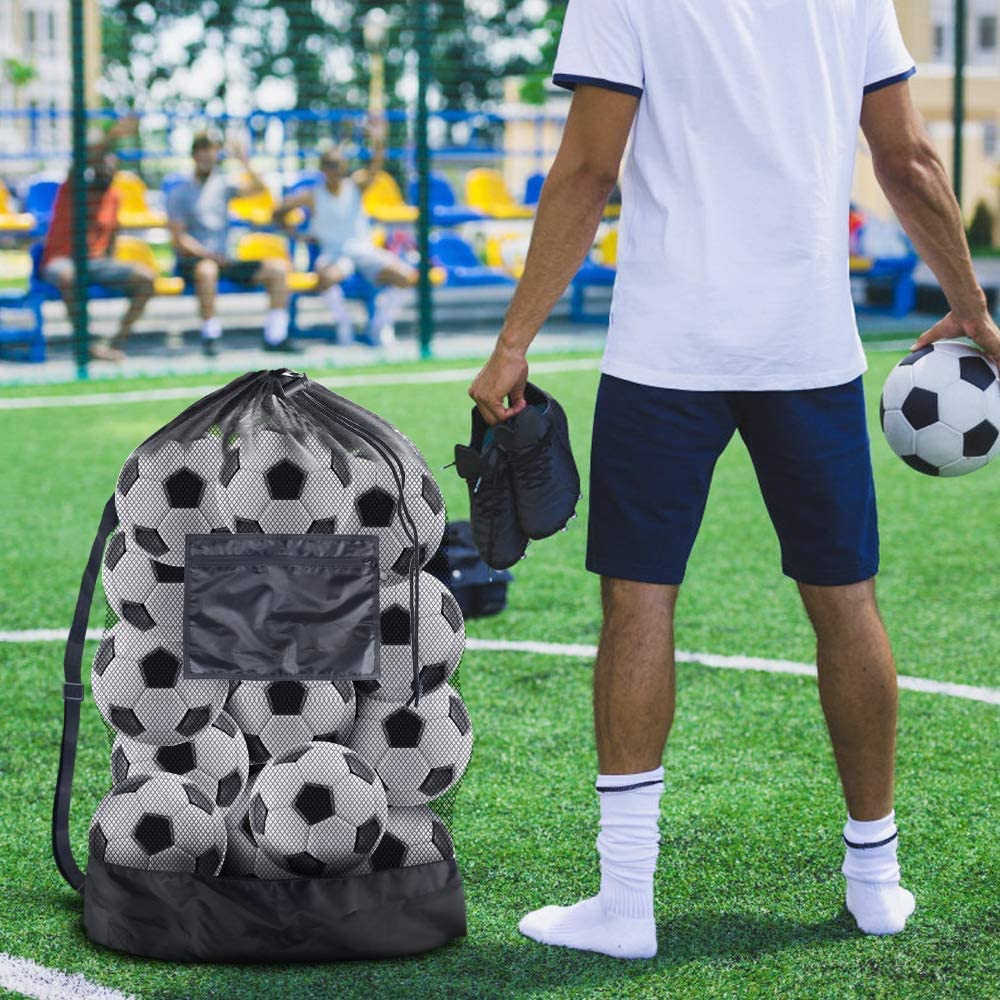 BROTOU Extra Large Mesh Ball Bag, Drawstring Socce Bag for Coach, Use for Basketball, Volleyball, Baseball, Mesh Equipmenbag with Adjustable and Portable Strap (18" x 28")