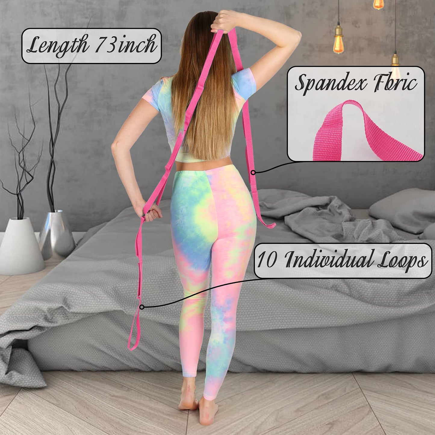 Scotamalone Stretching Strap Yoga Strap Physical Therapy for Home Workout, Exercise, Pilates and Gymnastics, 10 Loops Non-Elastic Stretch Bands with Aesthetic Packaging for Women & Men