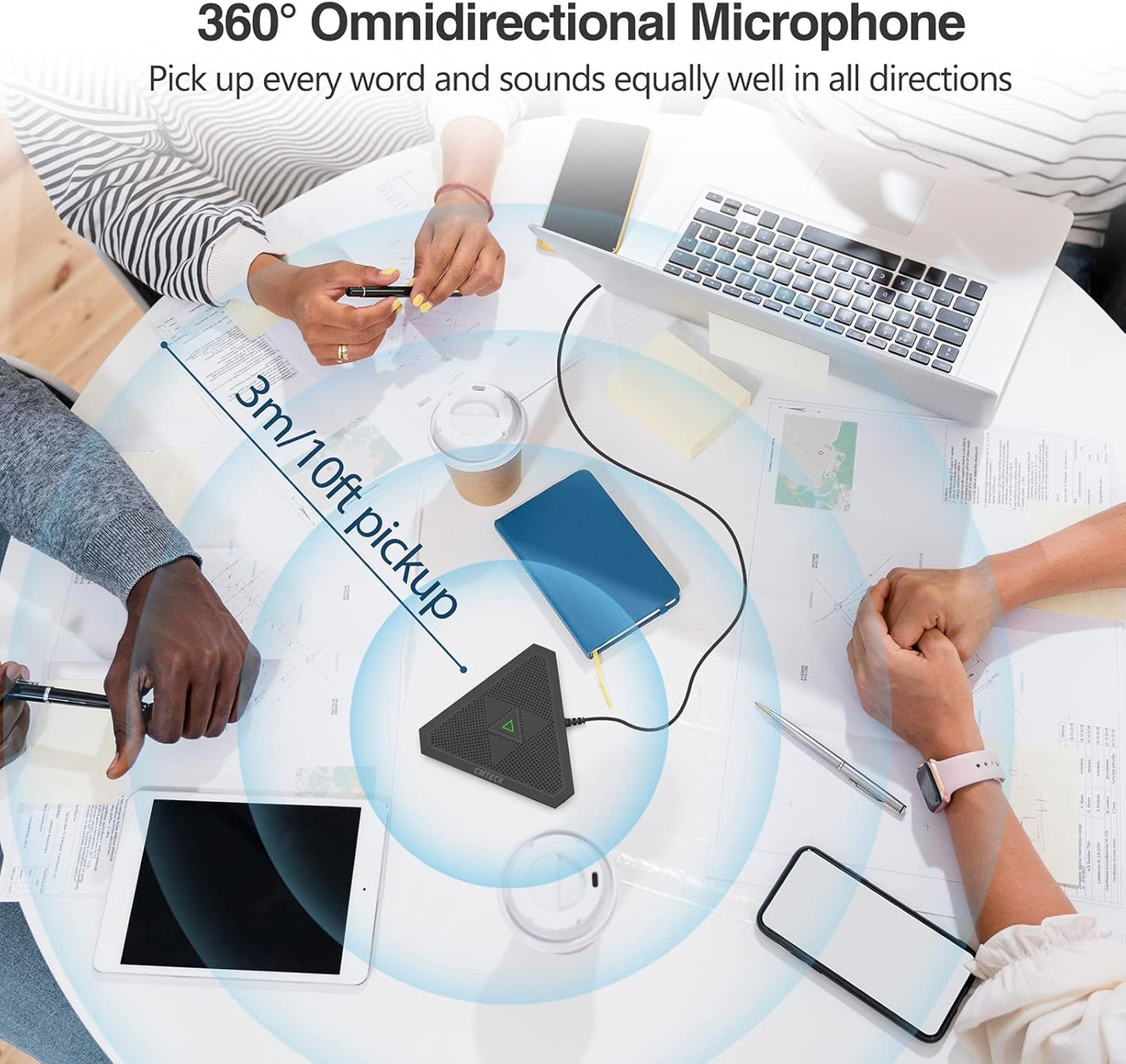 CMTECK Conference USB Microphone, Mute Button, Omnidirectional Condenser Boundary Mic for Recording, Streaming, Gaming